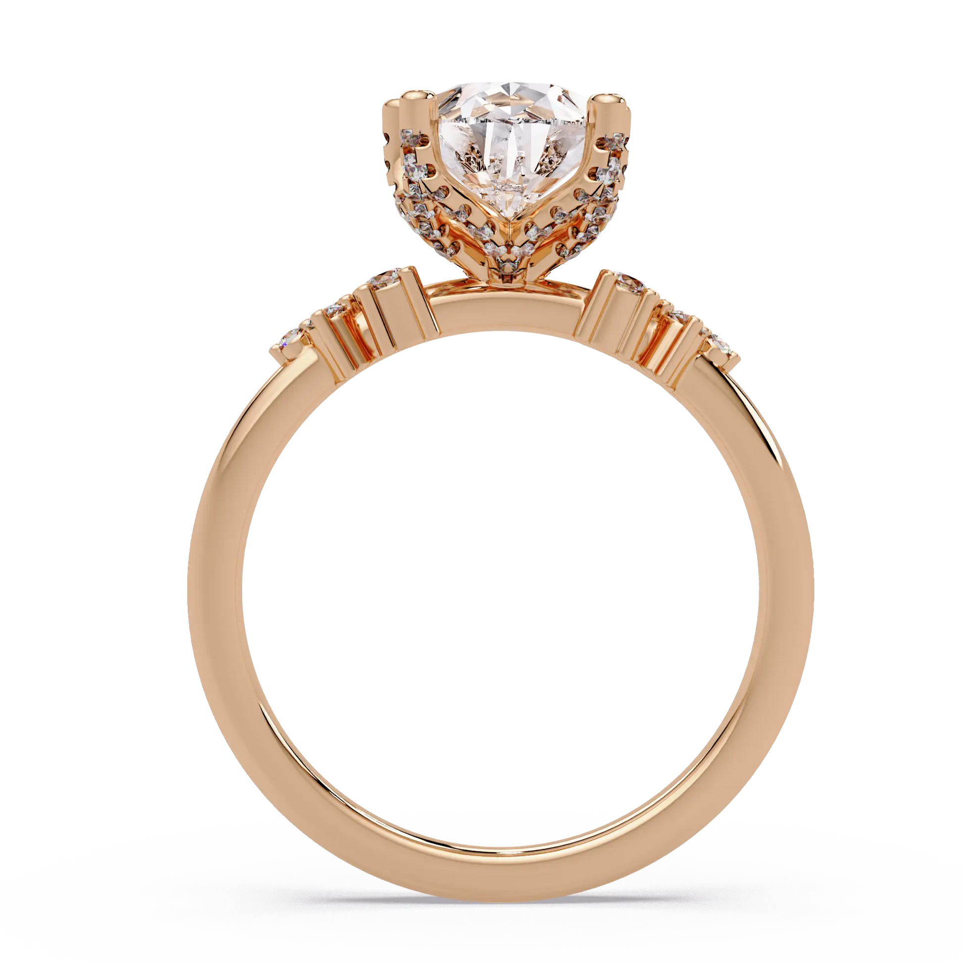 Pear Lab Grown Diamond Engagement Ring with Side Stones - Modern Cluster Accent Ring