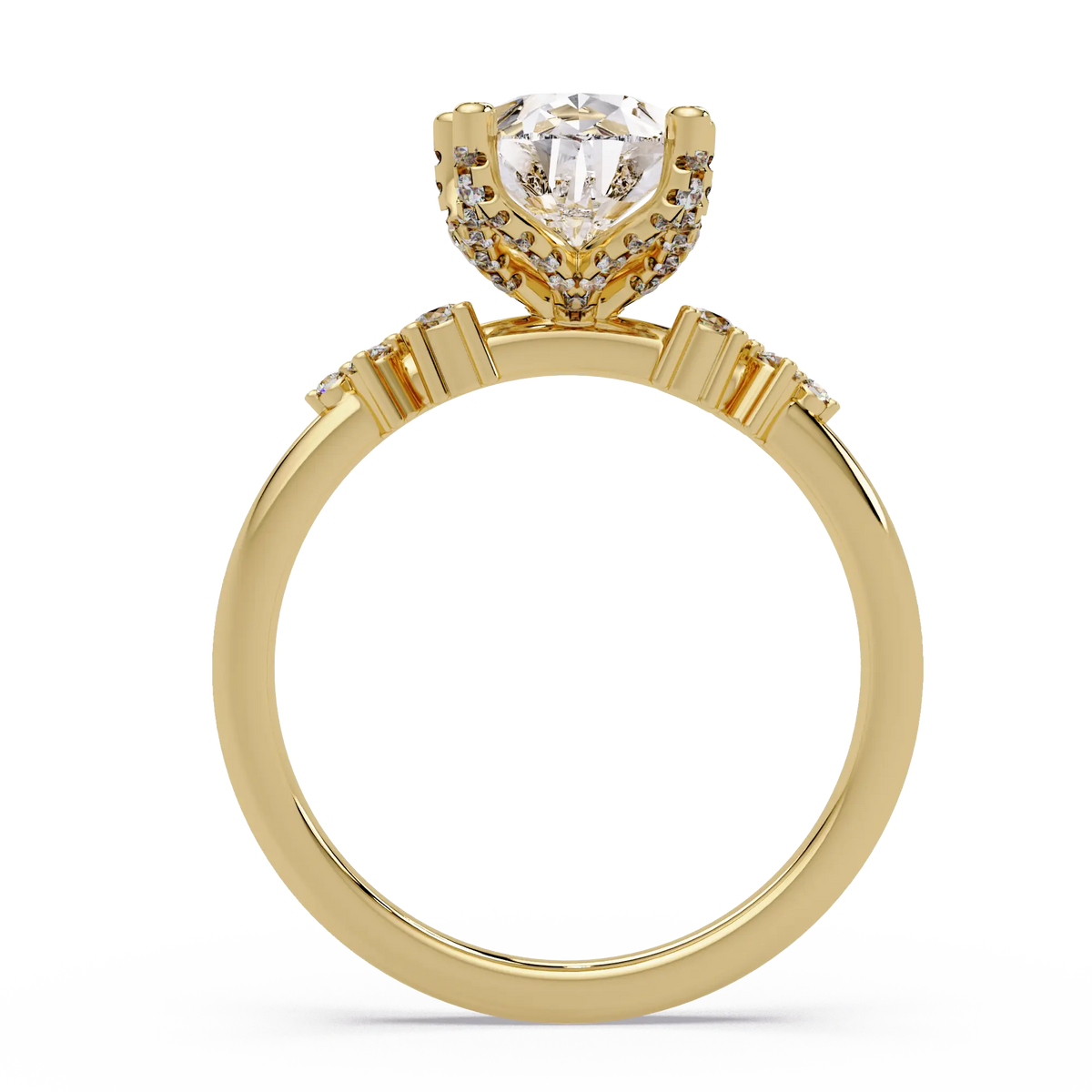 Pear Lab Grown Diamond Engagement Ring with Side Stones - Modern Cluster Accent Ring