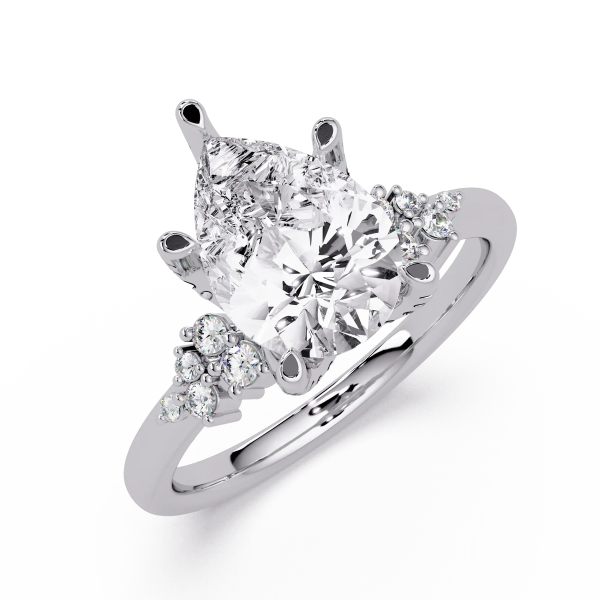 Pear Lab Grown Diamond Engagement Ring with Side Stones - Modern Cluster Accent Ring