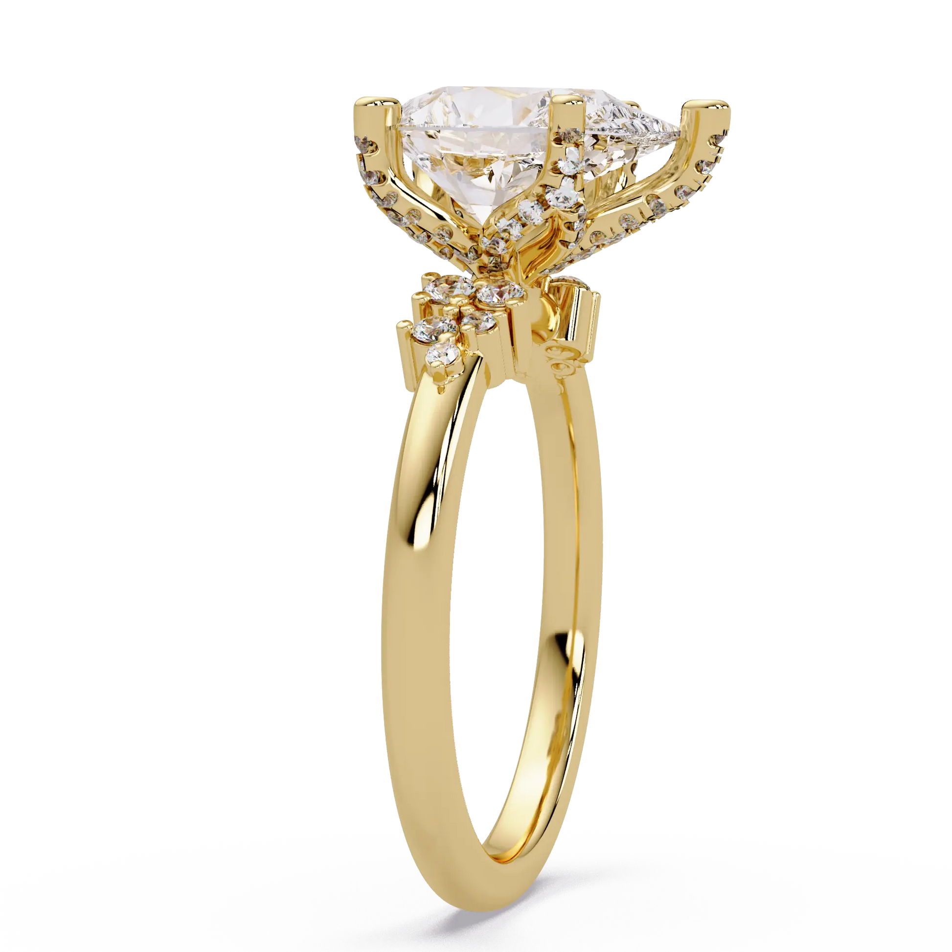 Pear Lab Grown Diamond Engagement Ring with Side Stones - Modern Cluster Accent Ring