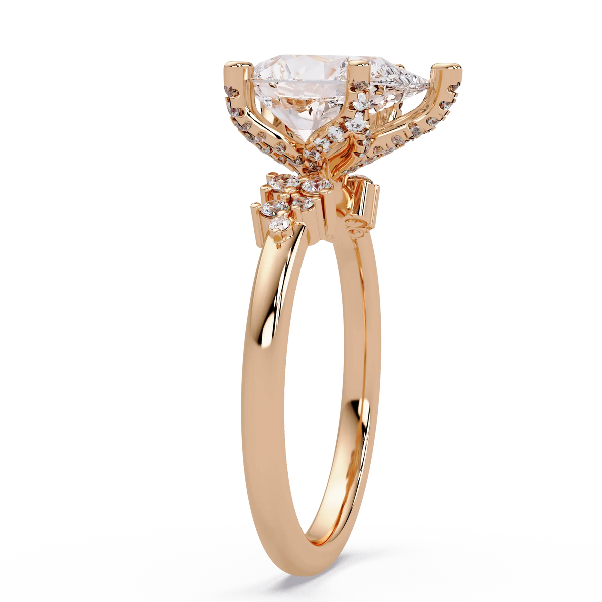 Pear Lab Grown Diamond Engagement Ring with Side Stones - Modern Cluster Accent Ring