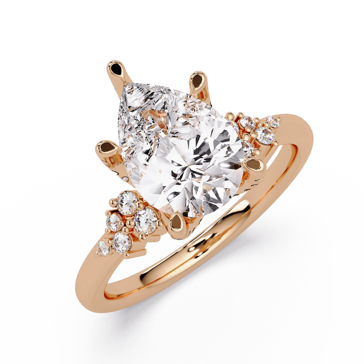 Pear Lab Grown Diamond Engagement Ring with Side Stones - Modern Cluster Accent Ring