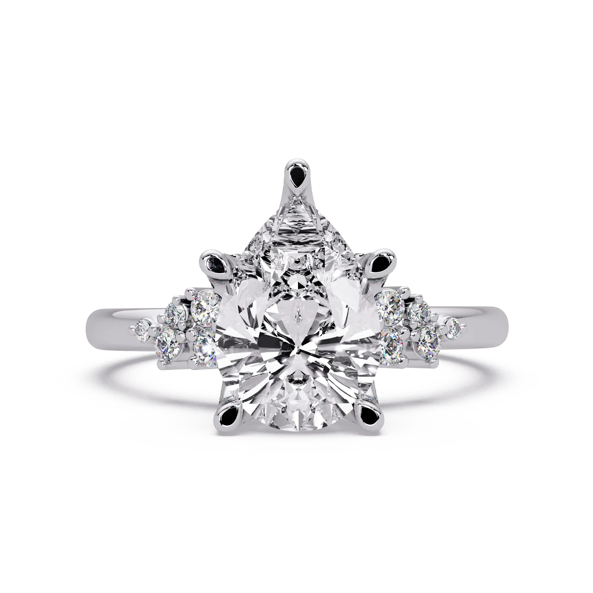 Pear Lab Grown Diamond Engagement Ring with Side Stones - Modern Cluster Accent Ring