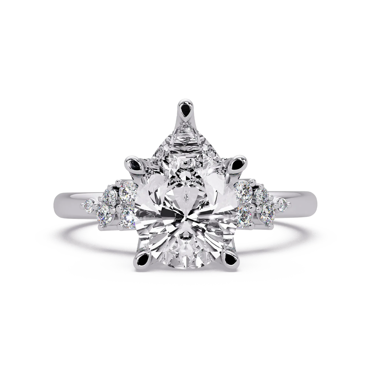 Pear Lab Grown Diamond Engagement Ring with Side Stones - Modern Cluster Accent Ring
