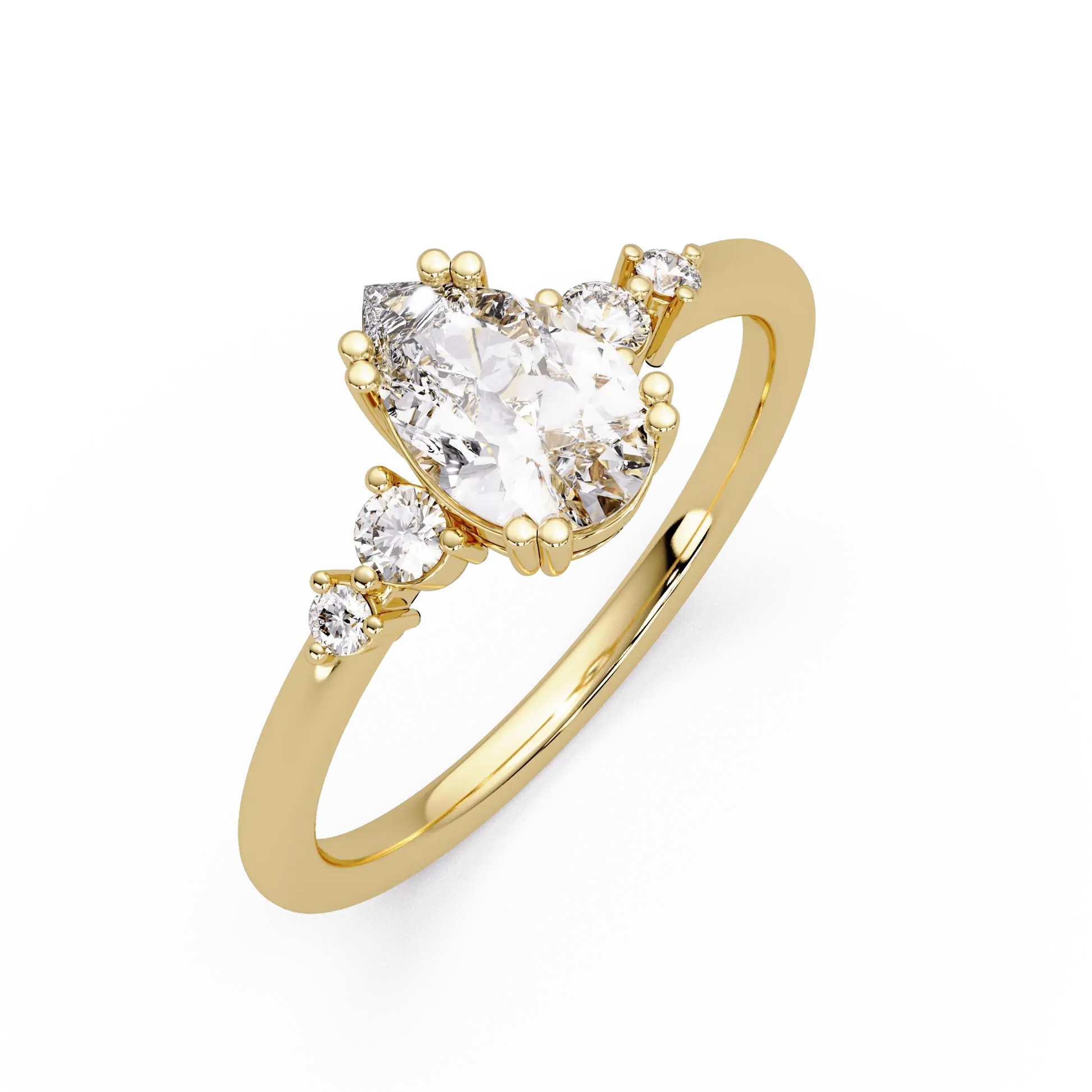 Pear Shaped Lab Grown Diamond Engagement Ring with Round Side Diamonds