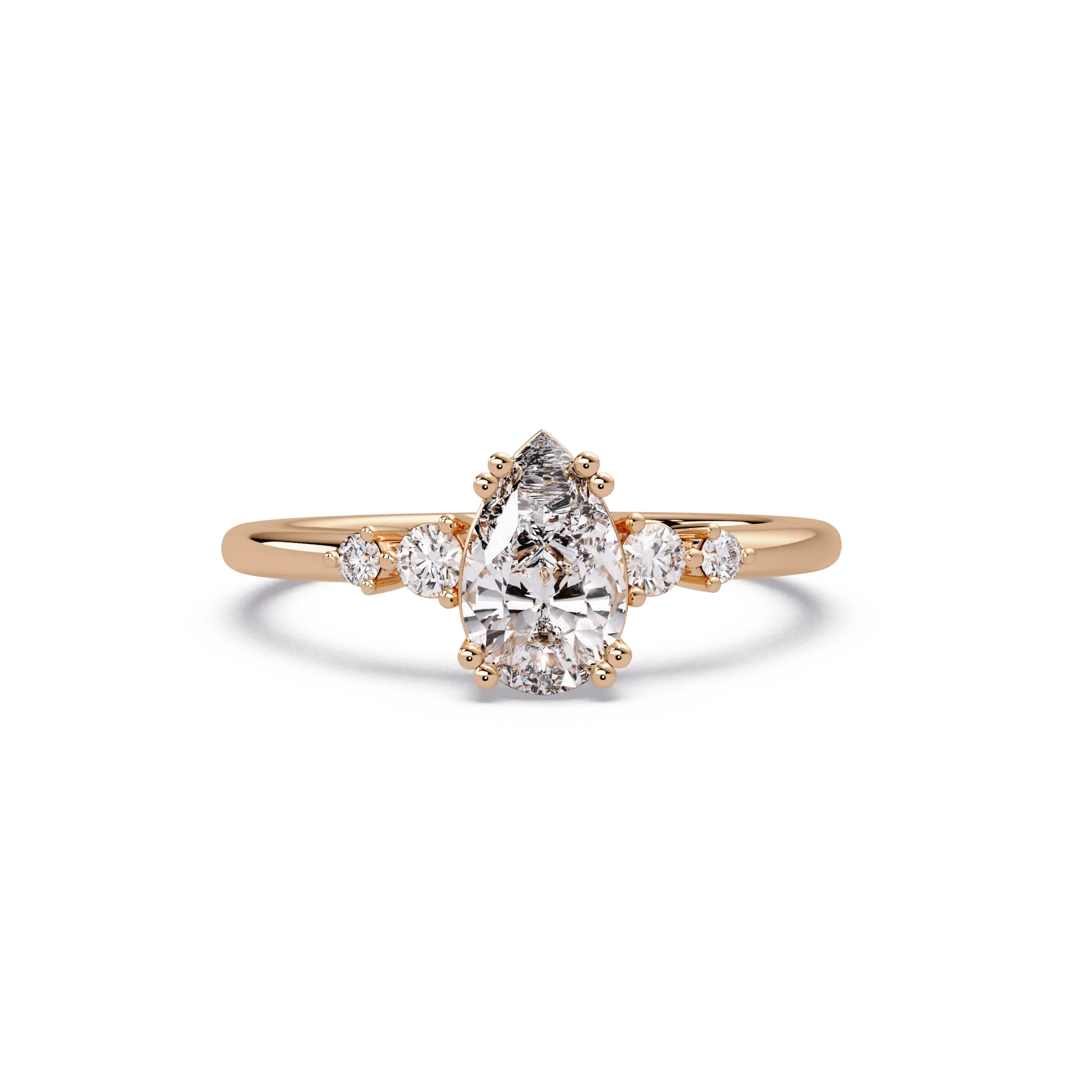 Pear Shaped Lab Grown Diamond Engagement Ring with Round Side Diamonds