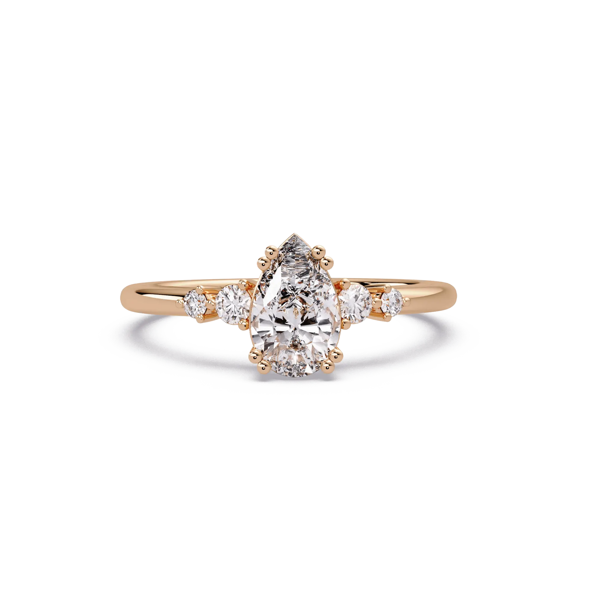 Pear Shaped Lab Grown Diamond Engagement Ring with Round Side Diamonds
