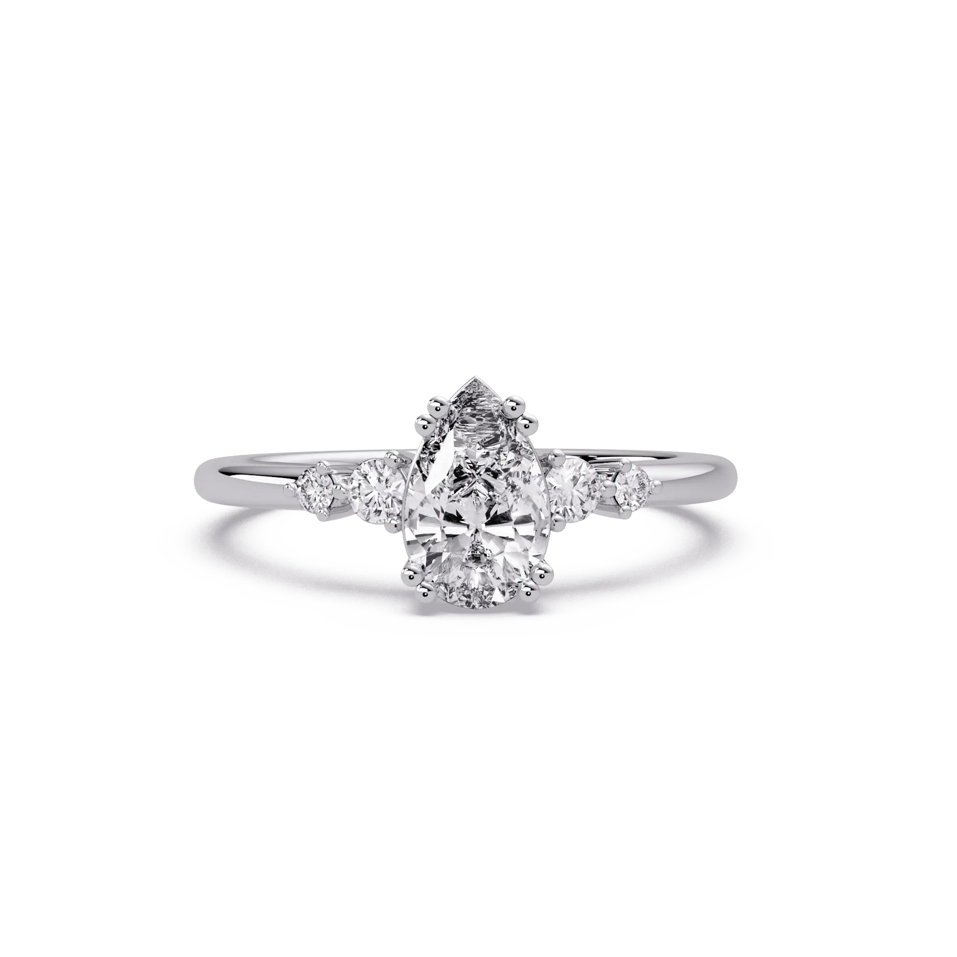 Pear Shaped Lab Grown Diamond Engagement Ring with Round Side Diamonds