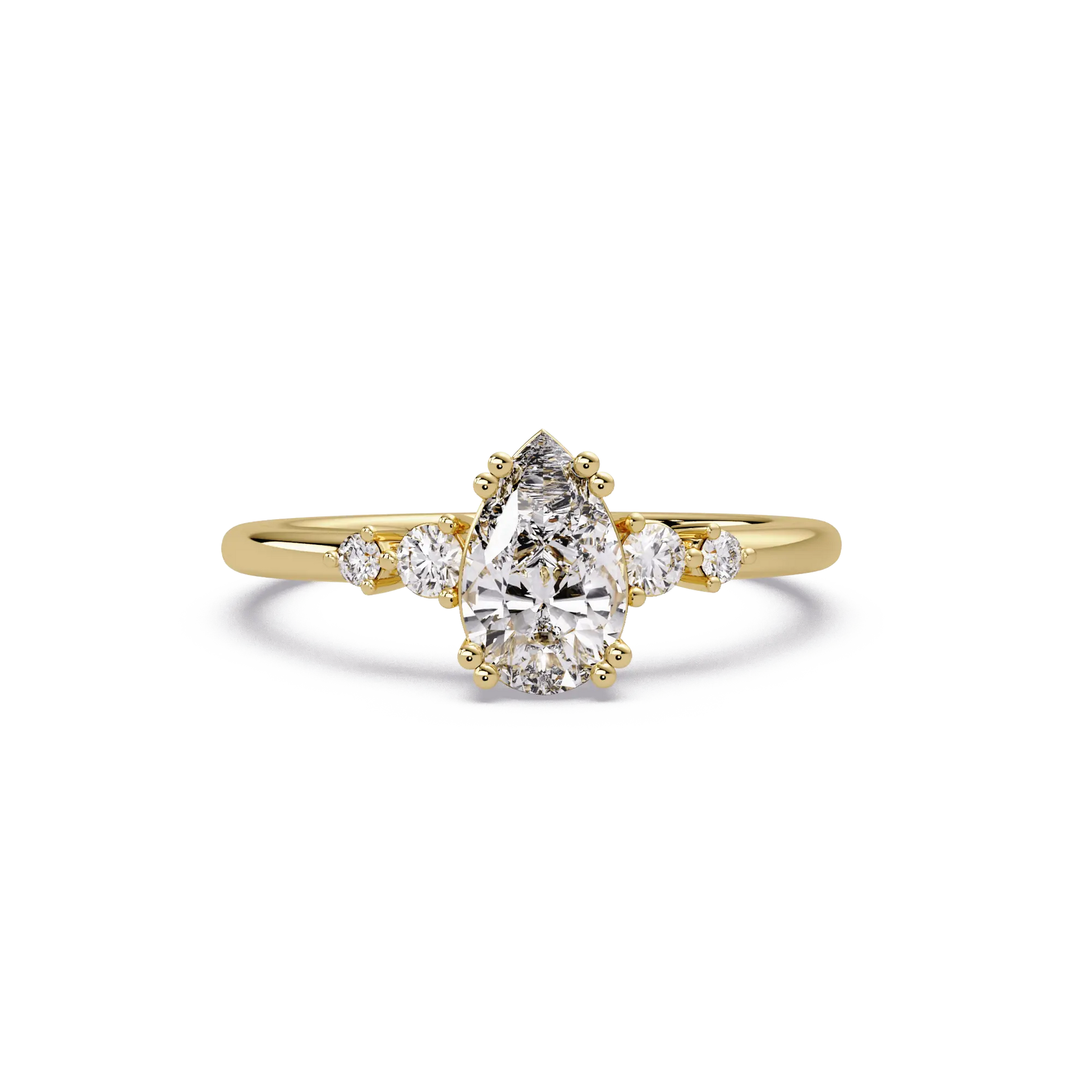 Pear Shaped Lab Grown Diamond Engagement Ring with Round Side Diamonds