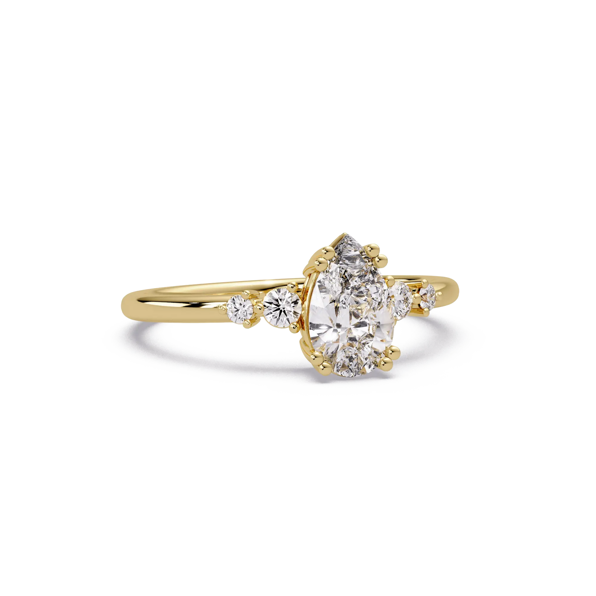 Pear Shaped Lab Grown Diamond Engagement Ring with Round Side Diamonds