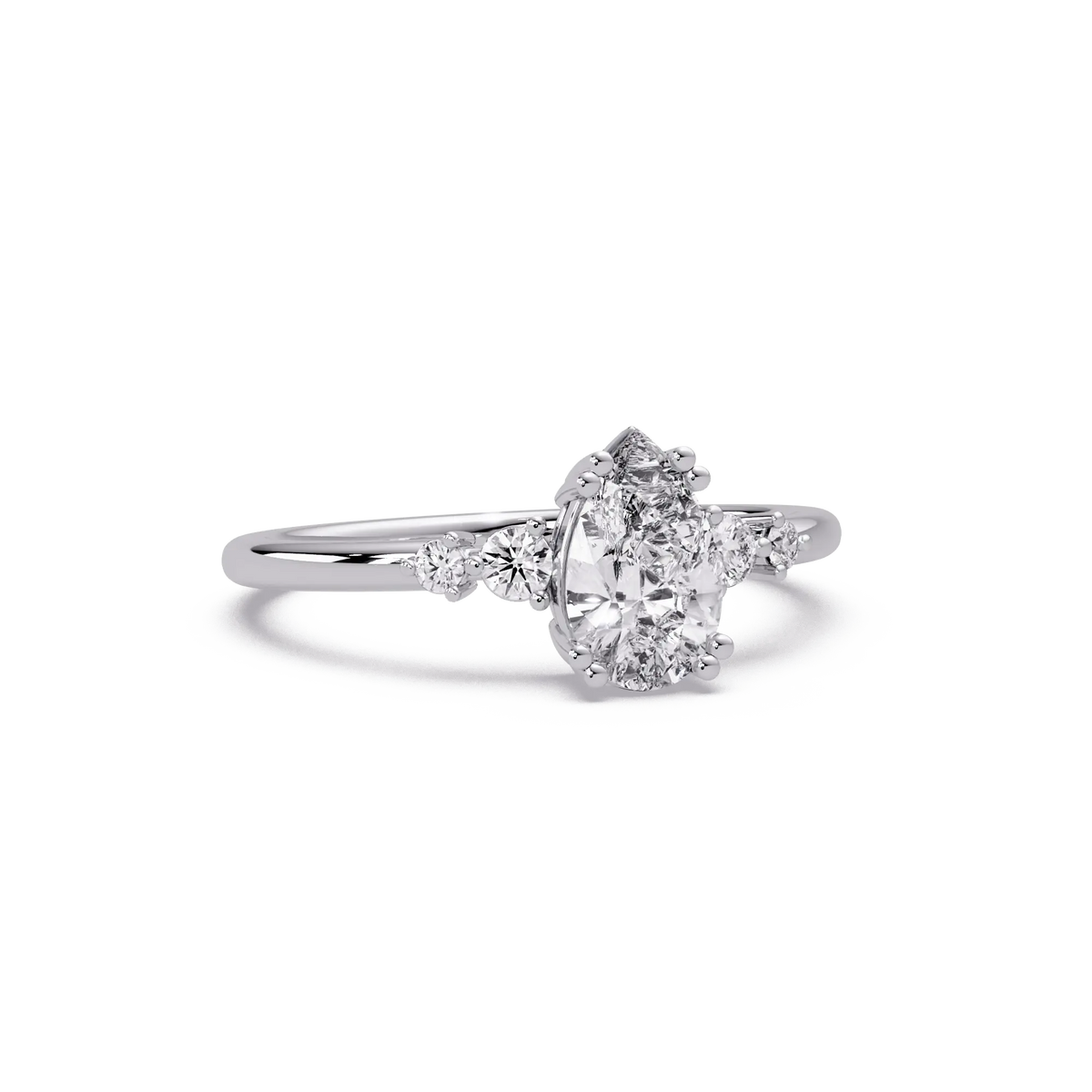 Pear Shaped Lab Grown Diamond Engagement Ring with Round Side Diamonds