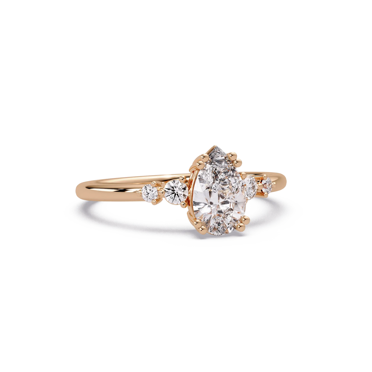 Pear Shaped Lab Grown Diamond Engagement Ring with Round Side Diamonds