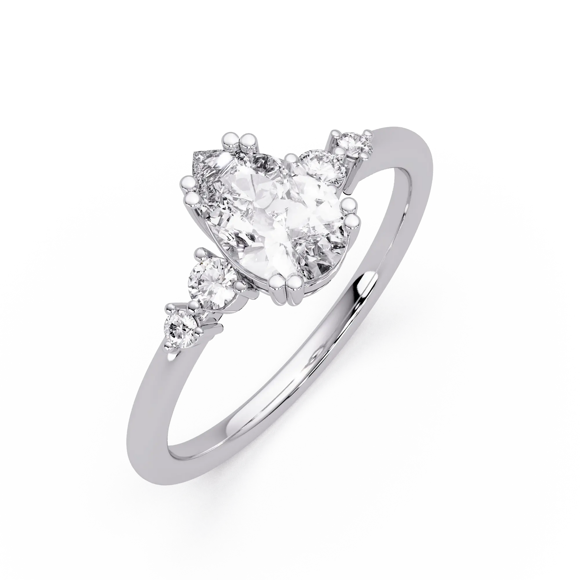 Pear Shaped Lab Grown Diamond Engagement Ring with Round Side Diamonds