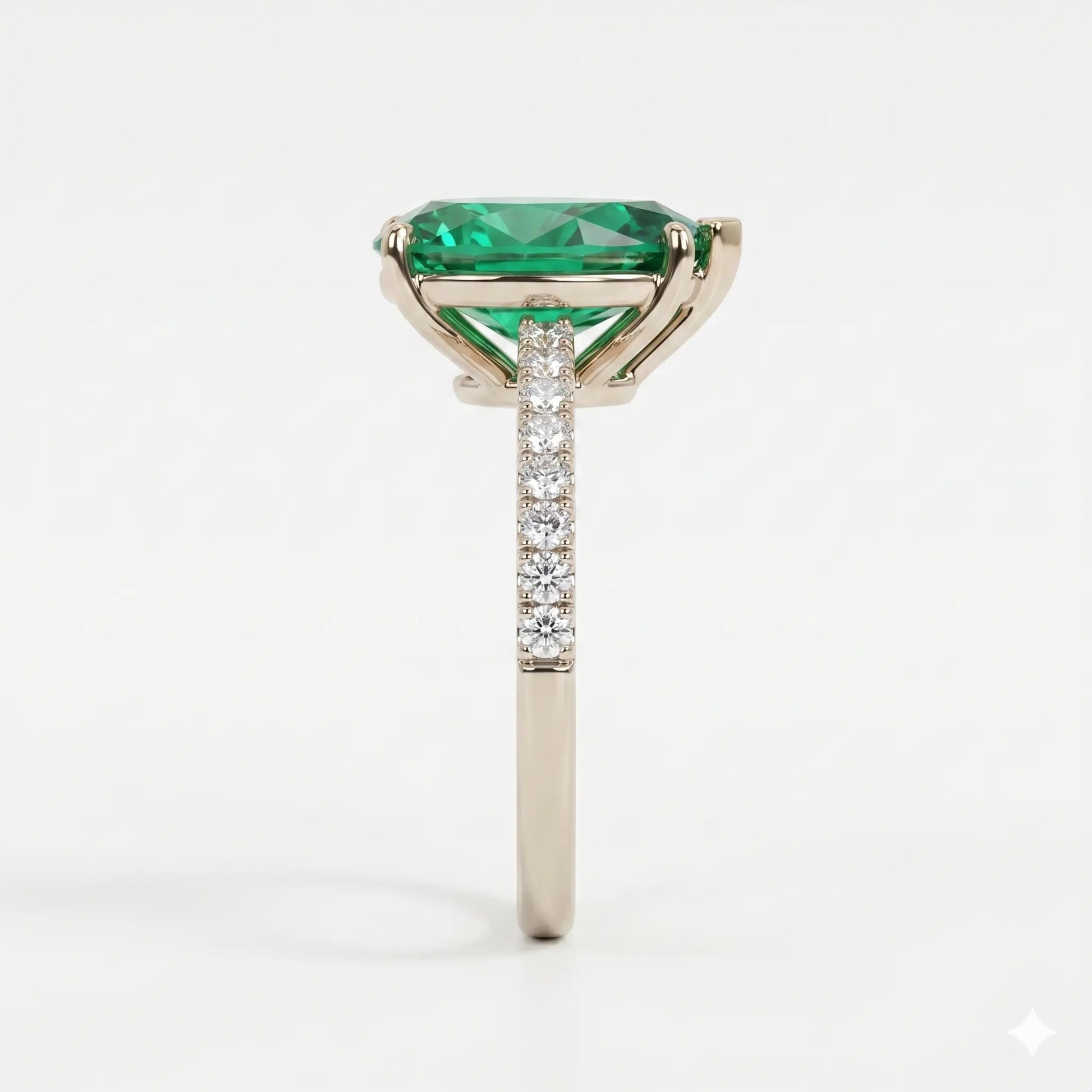 Pear Shaped Lab Grown Emerald Engagement Ring with Diamond Accented Band – Elegant Solitaire Gemstone Ring for Women
