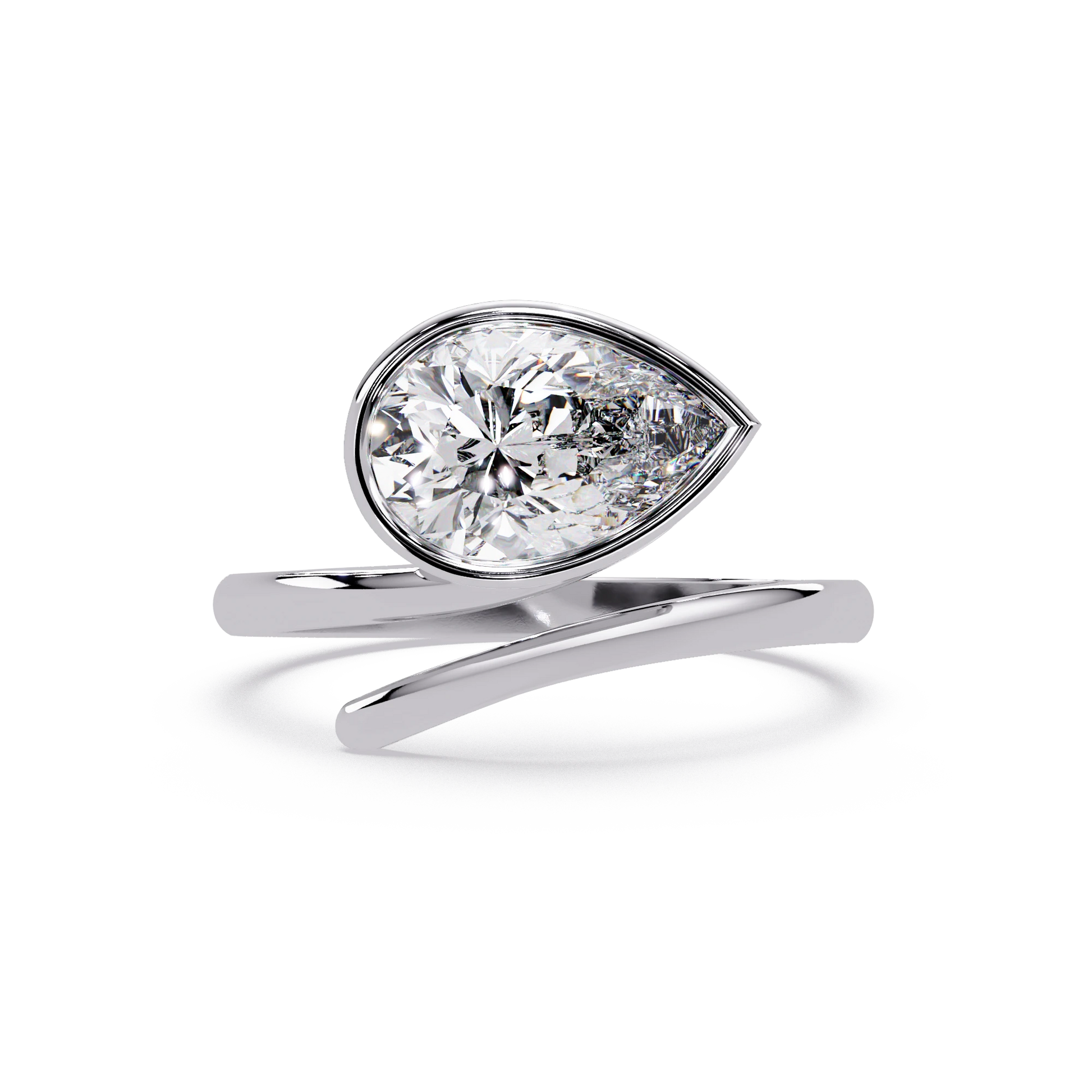 Pear Cut Diamond Twist Engagement Ring White Gold Sculptural Solitaire Bridal Ring