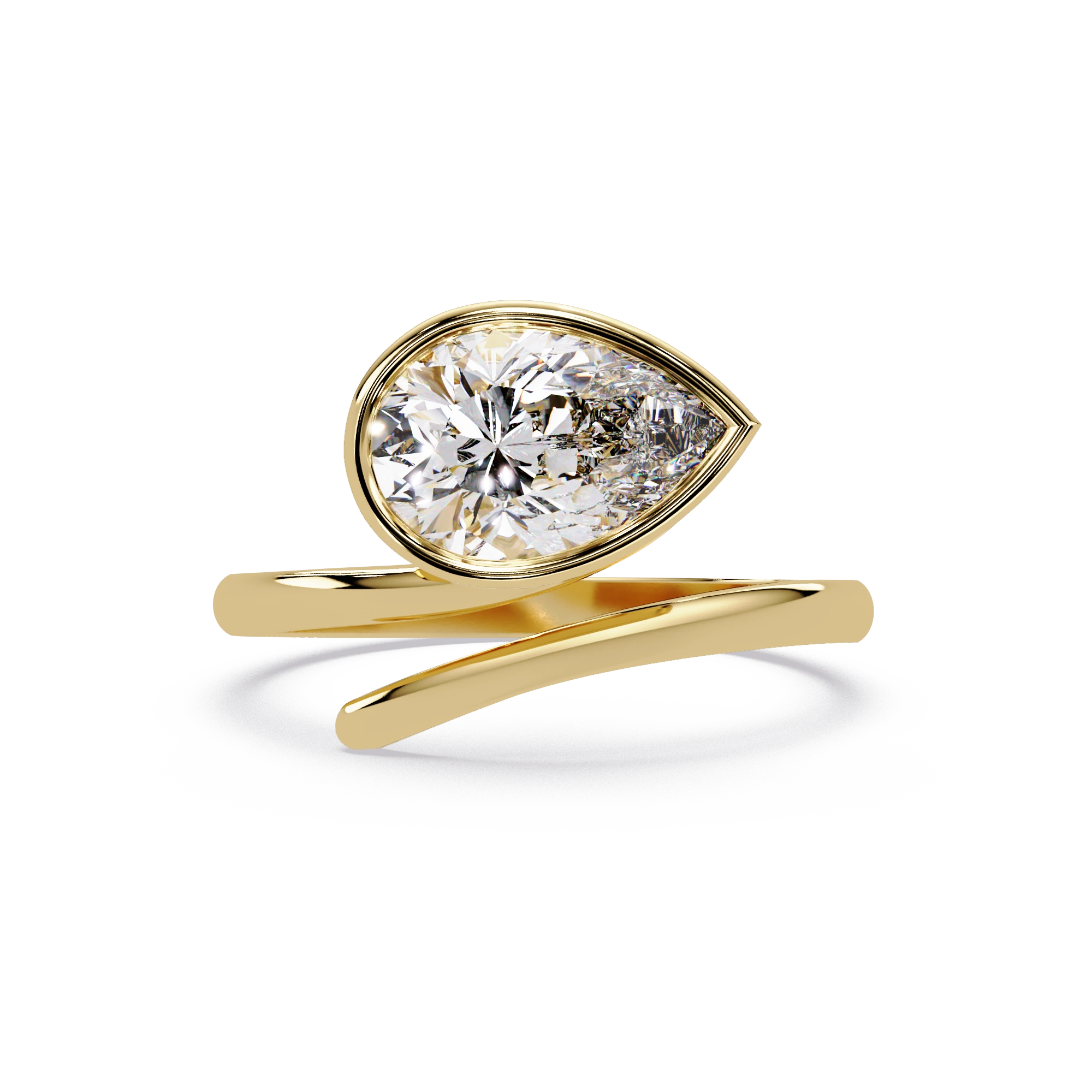 Pear Cut Diamond Twist Engagement Ring White Gold Sculptural Solitaire Bridal Ring