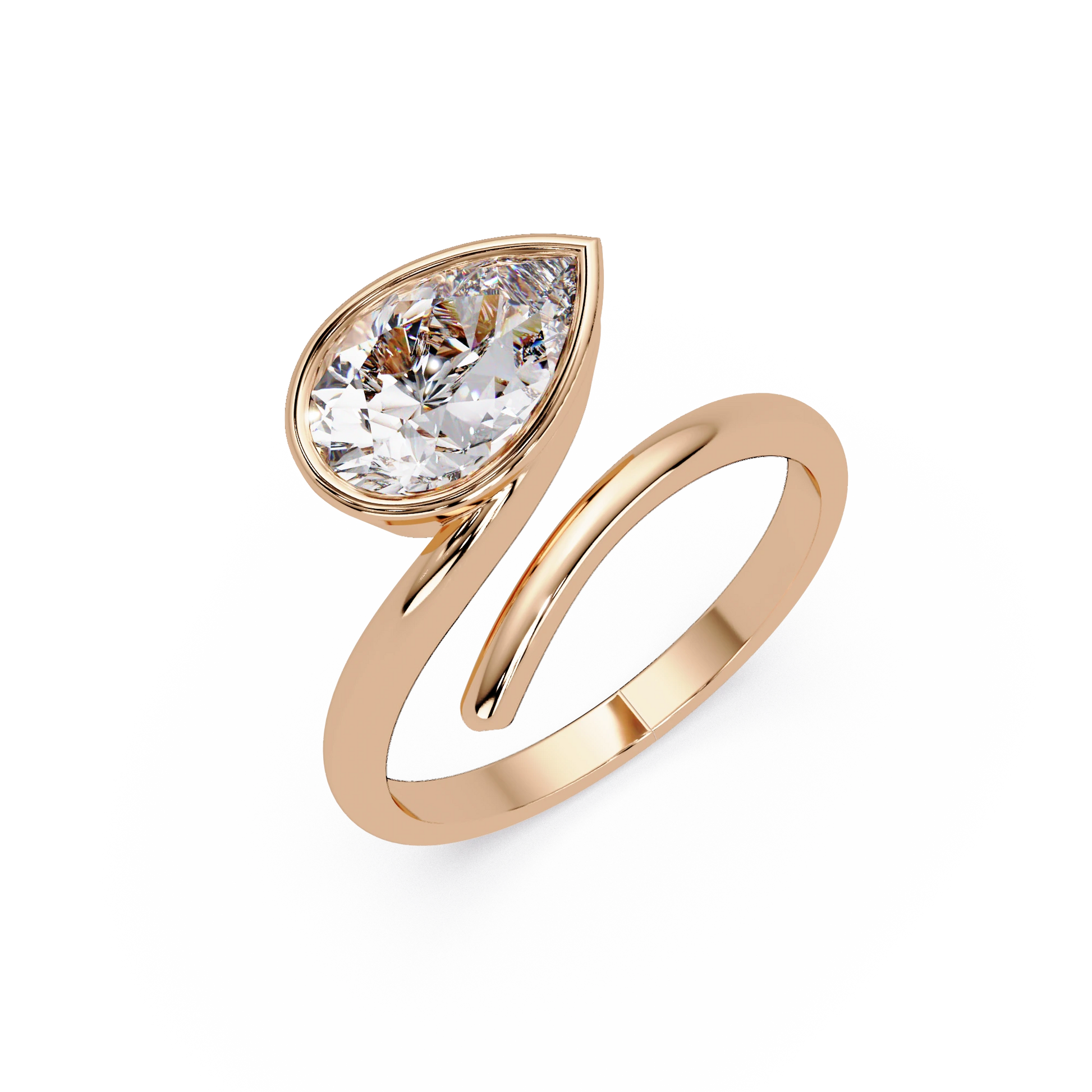 Pear Cut Diamond Twist Engagement Ring White Gold Sculptural Solitaire Bridal Ring