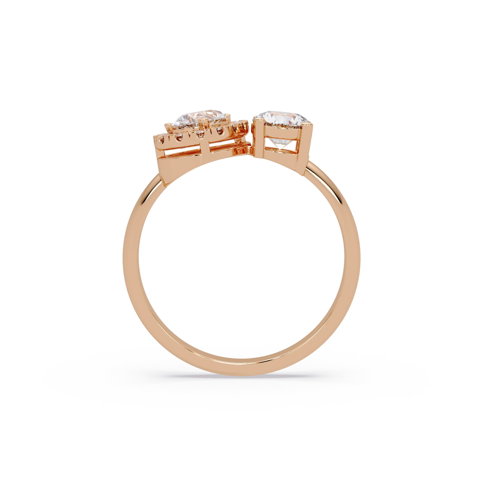 Pear Cut Lab Grown Diamond Engagement Ring Halo Three Stone Gold Ring with Round Side Diamond