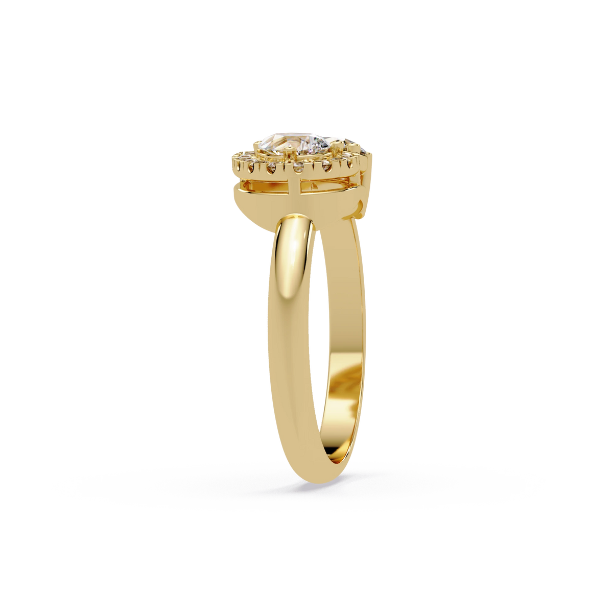 Pear Cut Lab Grown Diamond Engagement Ring Halo Three Stone Gold Ring with Round Side Diamond