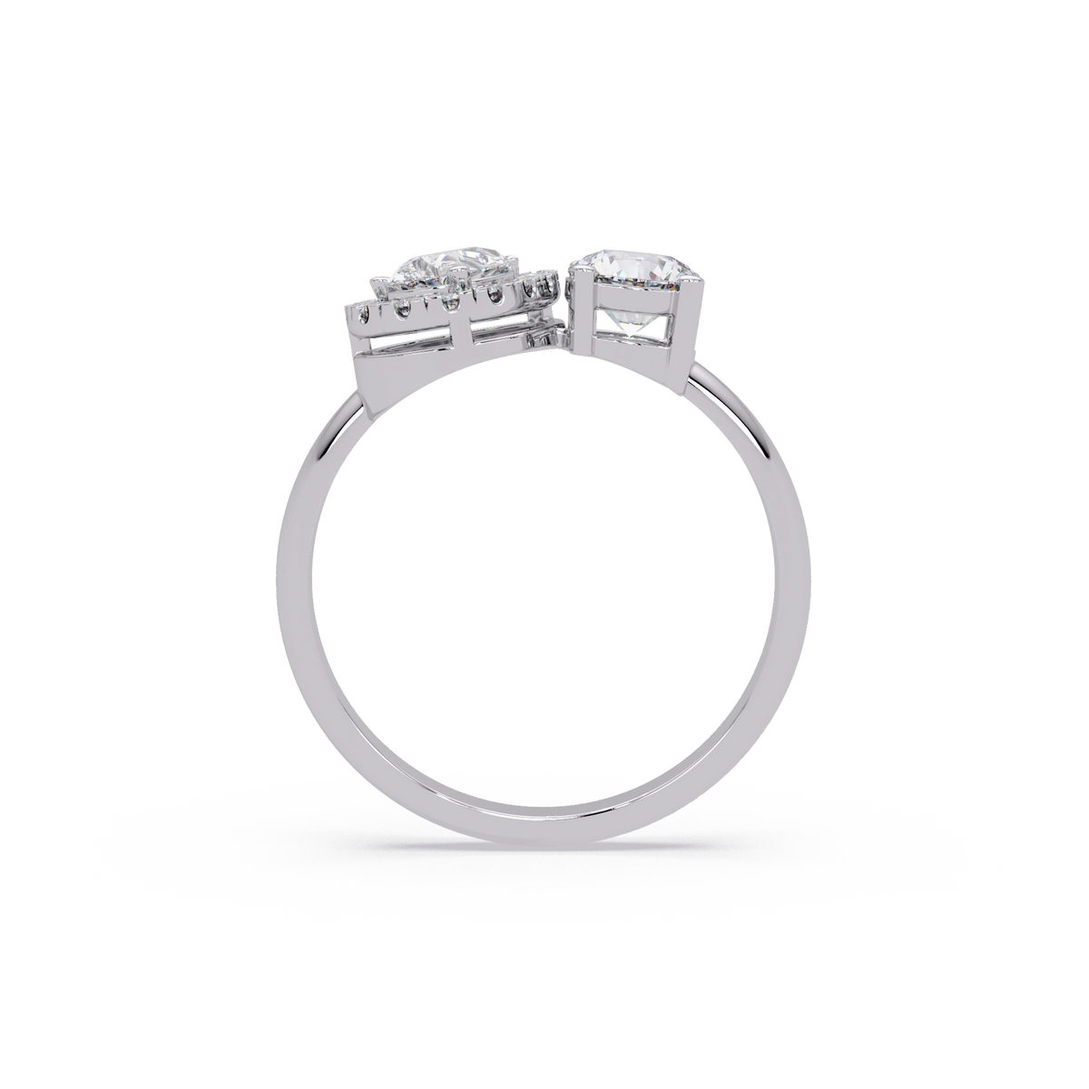 Pear Cut Lab Grown Diamond Engagement Ring Halo Three Stone Gold Ring with Round Side Diamond