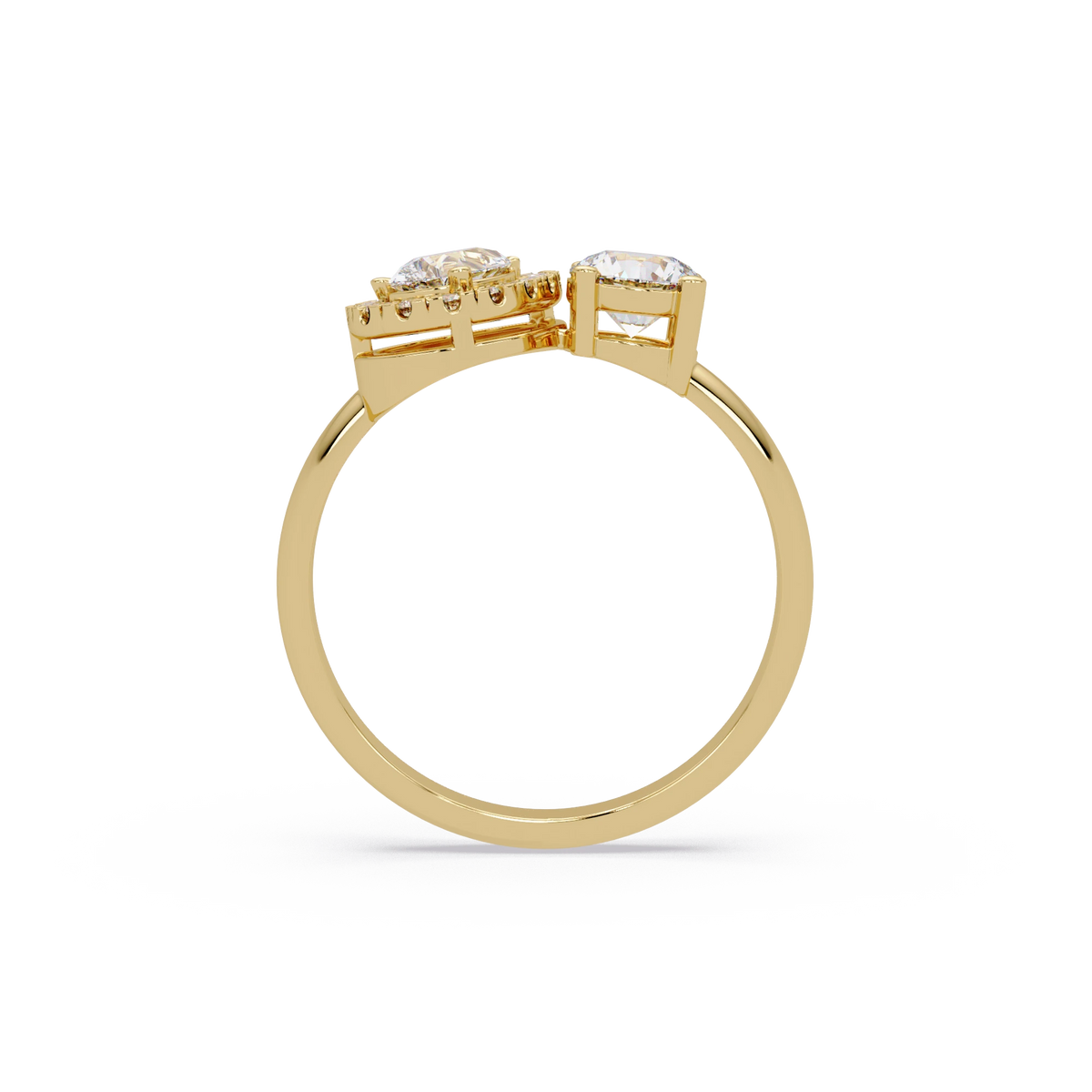 Pear Cut Lab Grown Diamond Engagement Ring Halo Three Stone Gold Ring with Round Side Diamond