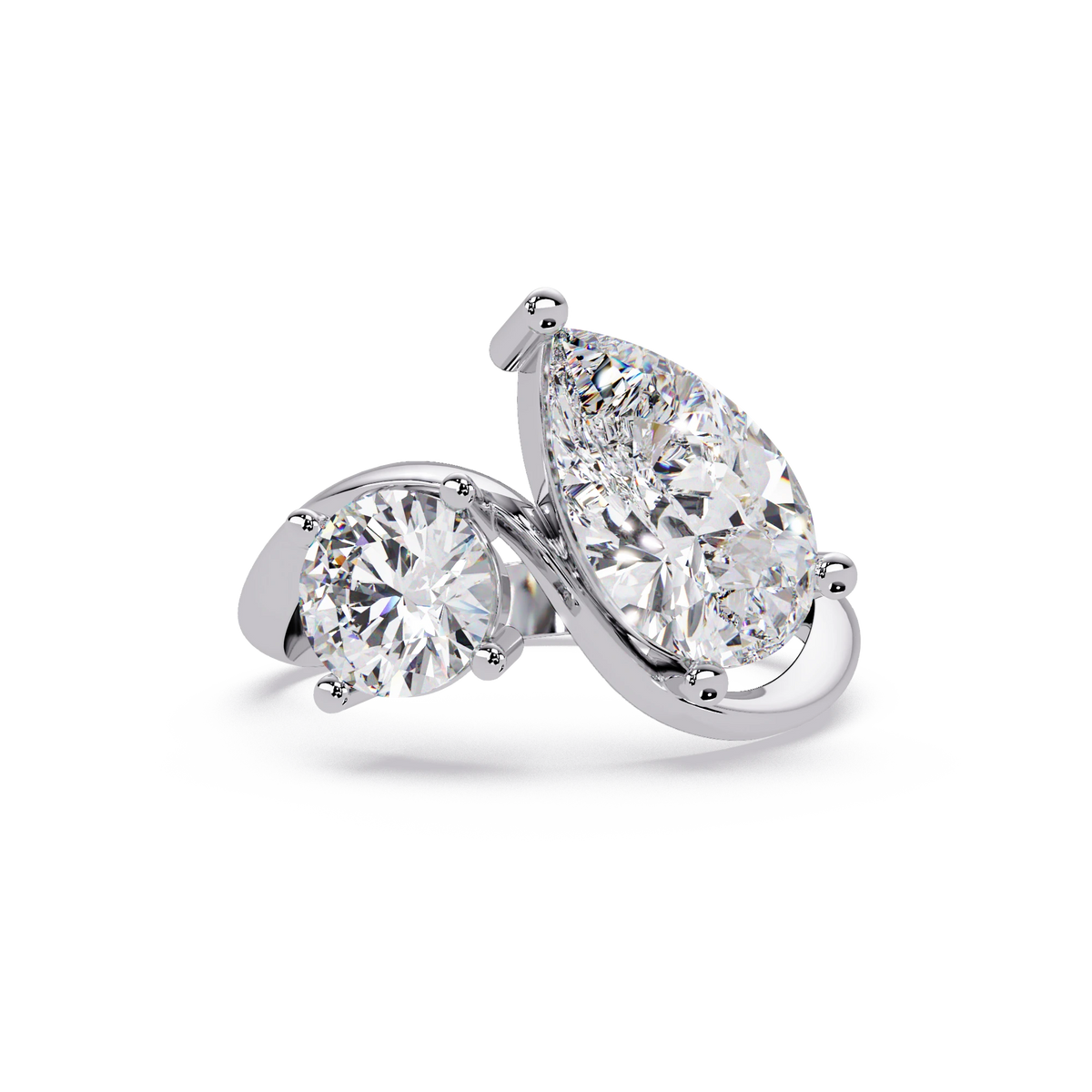 Pear Cut Lab Grown Diamond Engagement Ring Modern Two Stone Toi et Moi Ring in Rose Gold