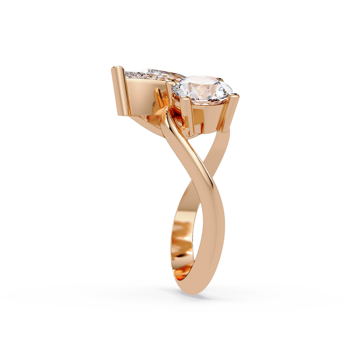 Pear Cut Lab Grown Diamond Engagement Ring Modern Two Stone Toi et Moi Ring in Rose Gold