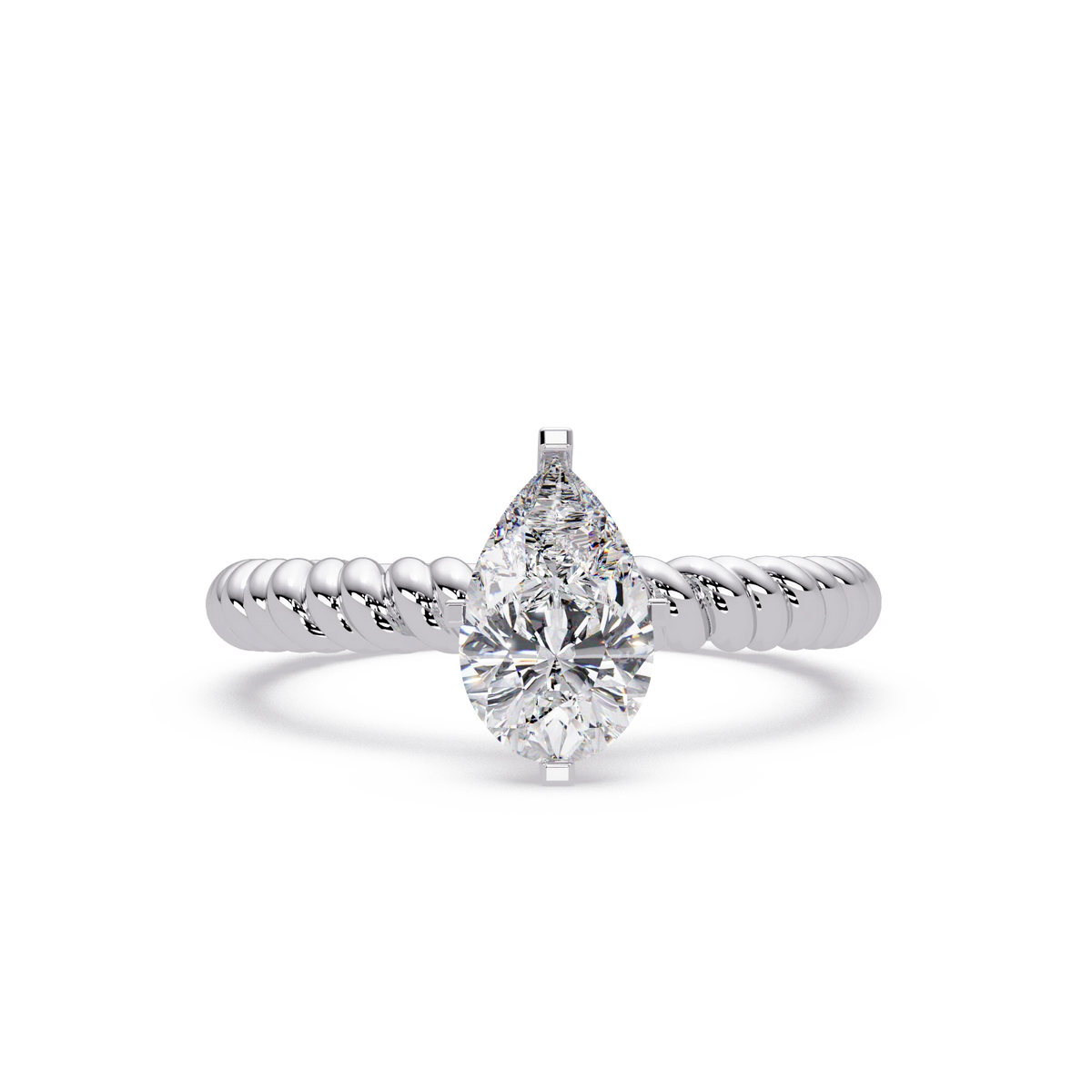 Pear Cut Lab Grown Diamond Solitaire Engagement Ring Rose Gold Twisted Rope Band Bridal Ring