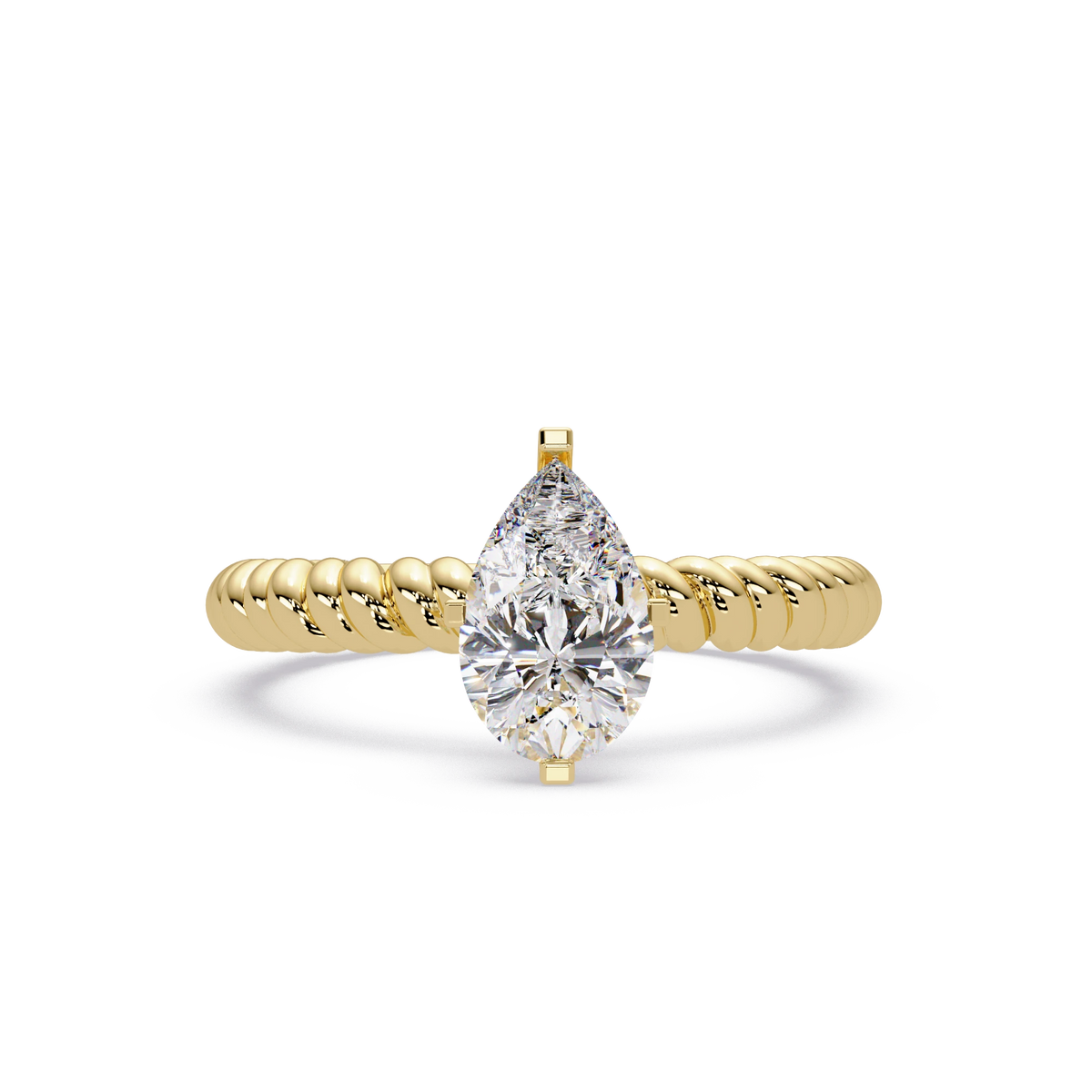 Pear Cut Lab Grown Diamond Solitaire Engagement Ring Rose Gold Twisted Rope Band Bridal Ring