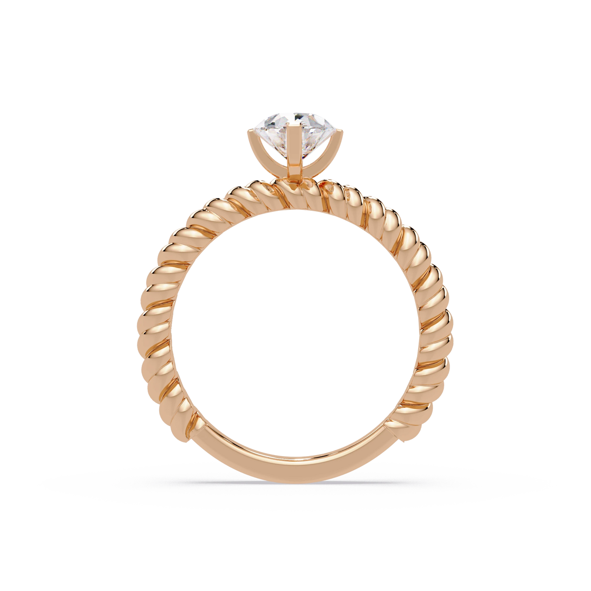 Pear Cut Lab Grown Diamond Solitaire Engagement Ring Rose Gold Twisted Rope Band Bridal Ring