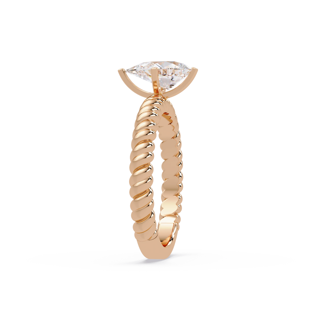 Pear Cut Lab Grown Diamond Solitaire Engagement Ring Rose Gold Twisted Rope Band Bridal Ring
