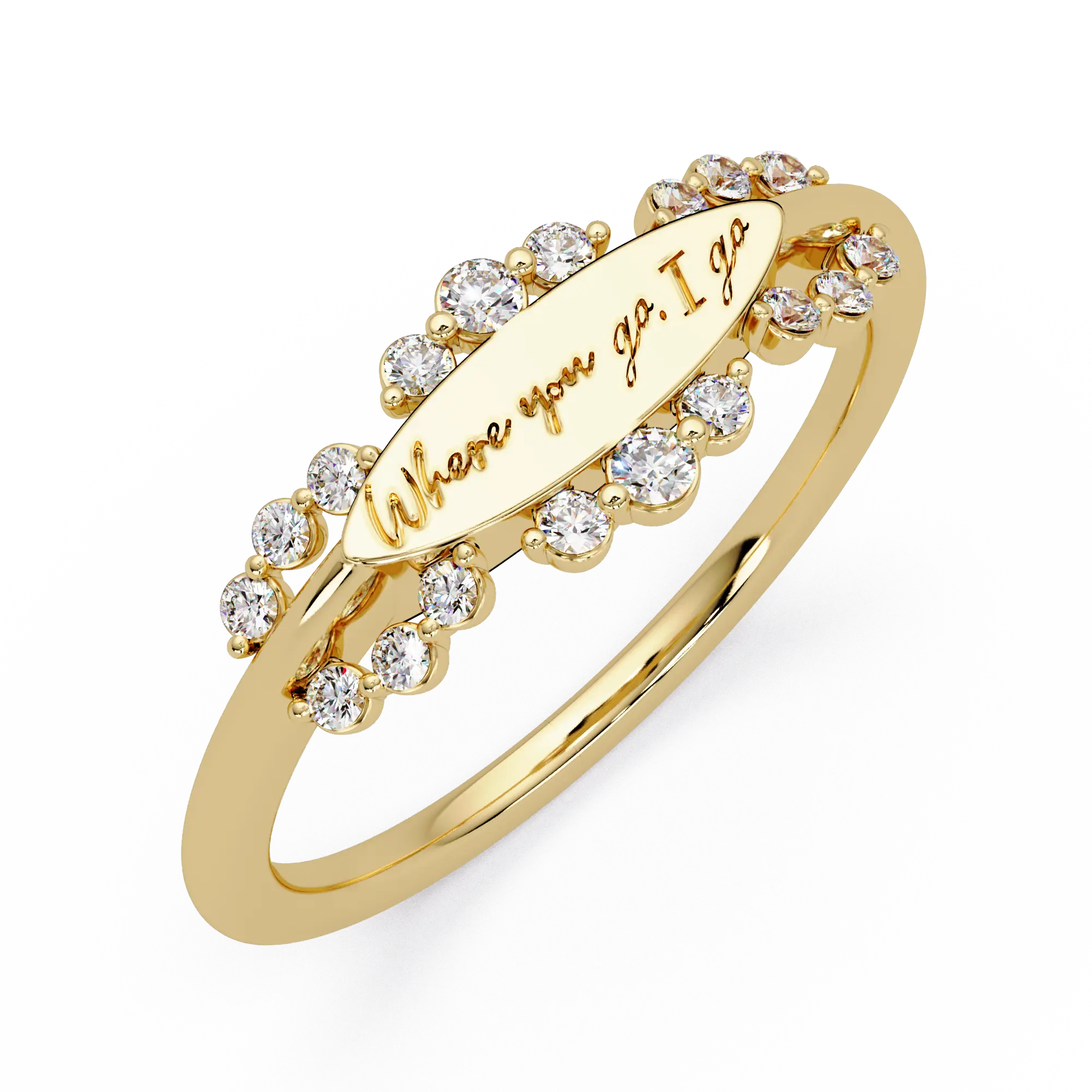 Personalized Diamond Name Ring Custom Oval Signet Ring with Pavé Halo