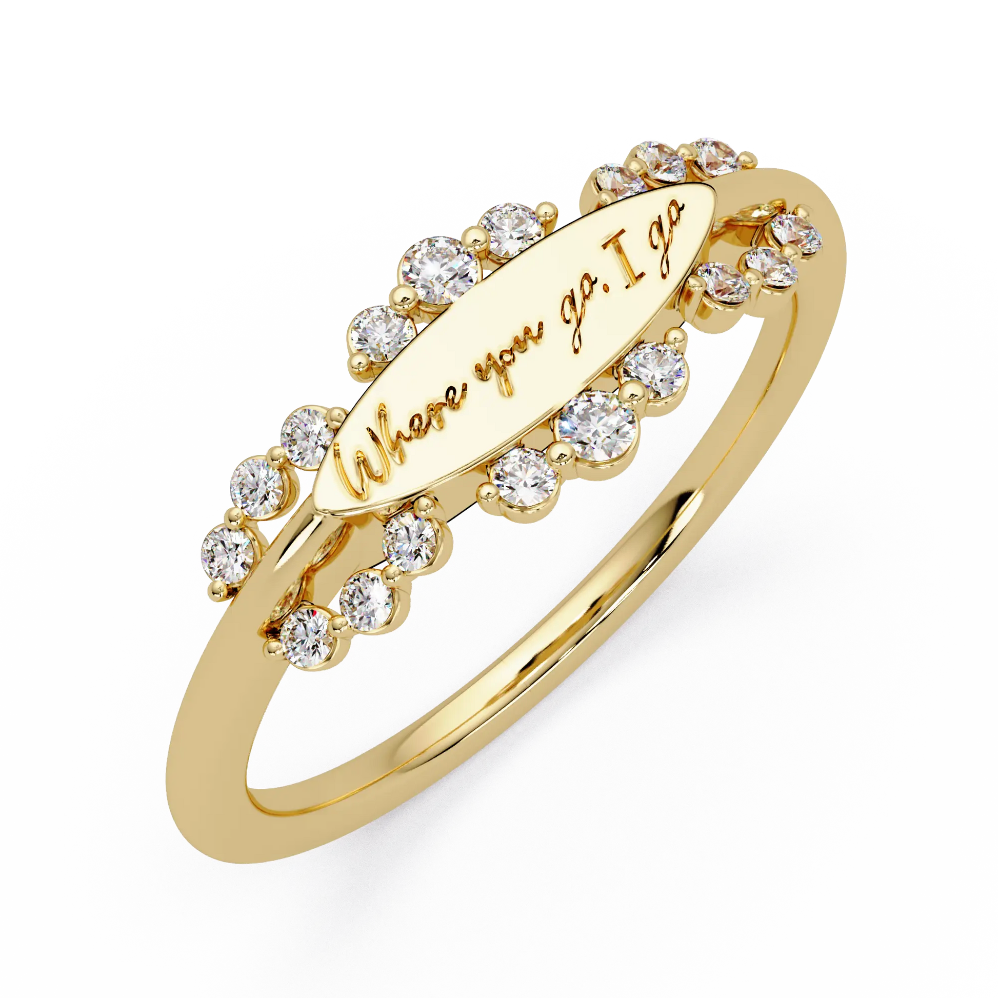 Personalized Diamond Name Ring Custom Oval Signet Ring with Pavé Halo