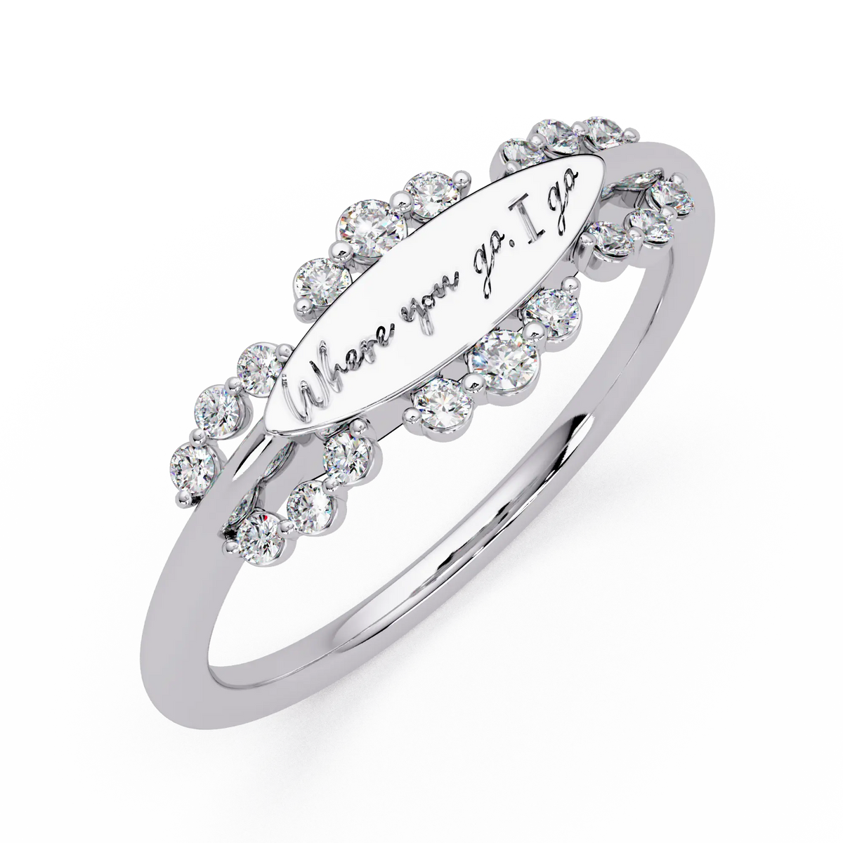 Personalized Diamond Name Ring Custom Oval Signet Ring with Pavé Halo
