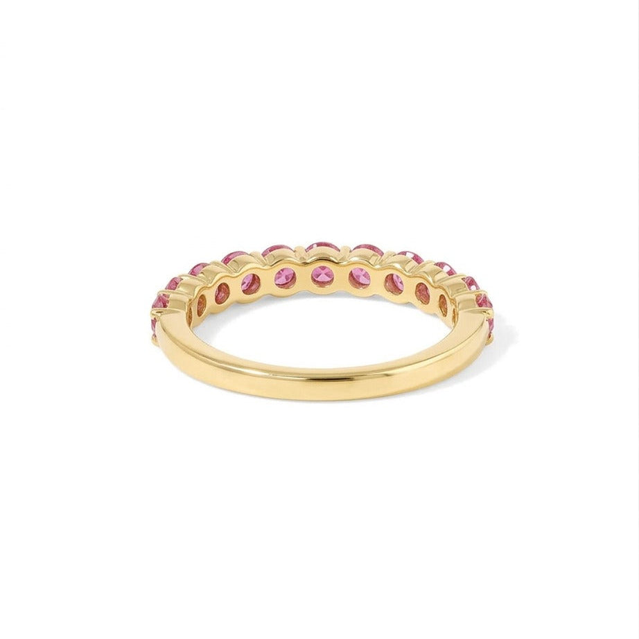 Pink Sapphire Half Eternity Wedding Band, Sapphire Ring, Stackable Wedding Ring