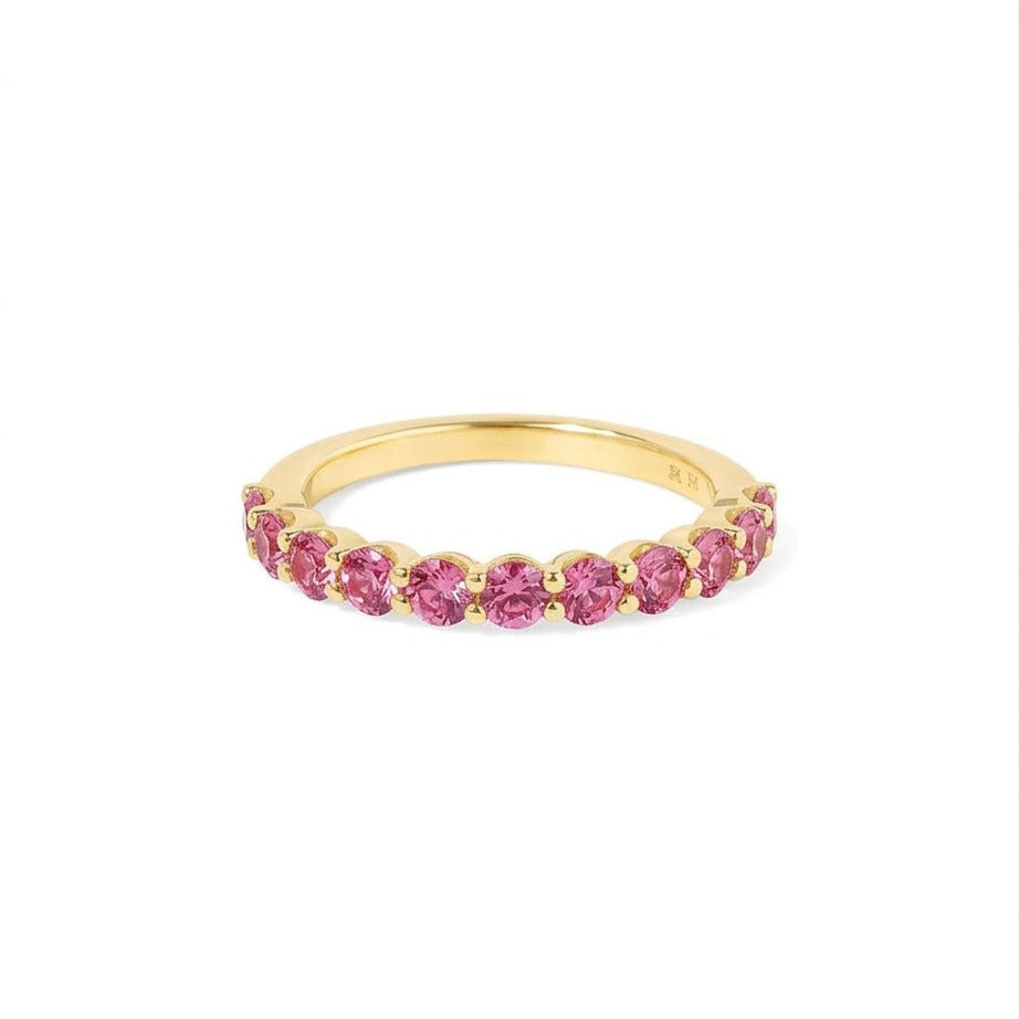 Pink Sapphire Half Eternity Wedding Band, Sapphire Ring, Stackable Wedding Ring