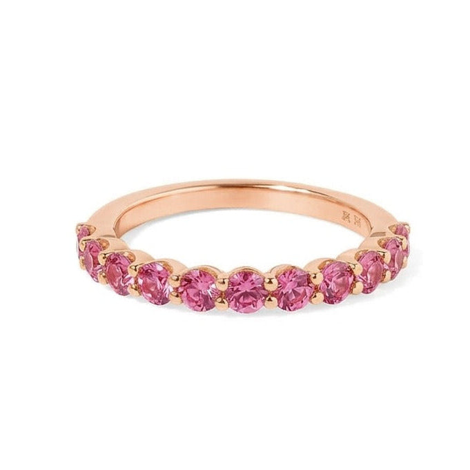 Pink Sapphire Half Eternity Wedding Band, Sapphire Ring, Stackable Wedding Ring