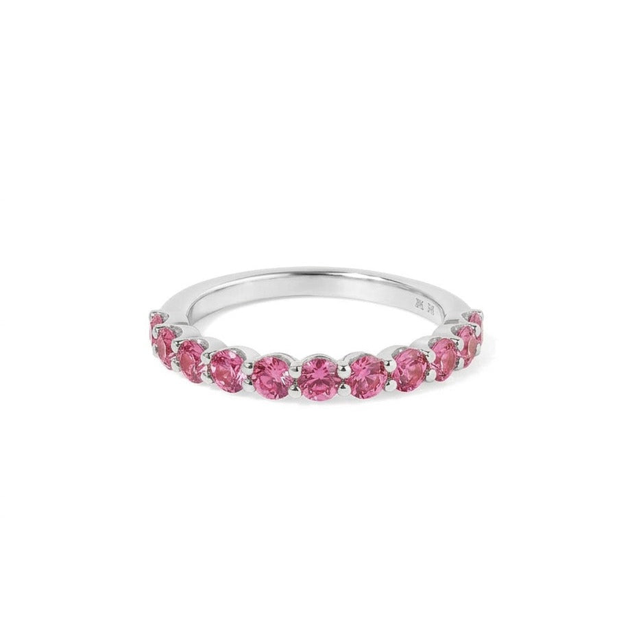 Pink Sapphire Half Eternity Wedding Band, Sapphire Ring, Stackable Wedding Ring