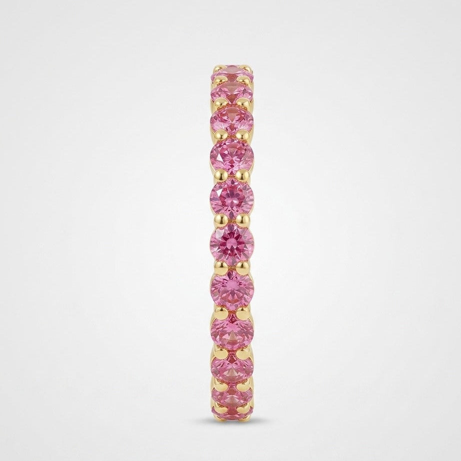Pink Sapphire Half Eternity Wedding Band, Sapphire Ring, Stackable Wedding Ring
