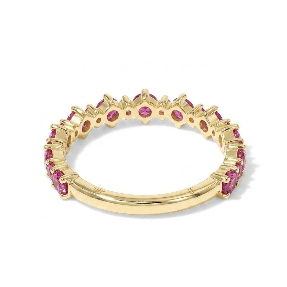 Pink Sapphire Half Eternity Wedding Band, Stackable Sapphire Ring, Pink Gemstone Anniversary Band, Bridal Stacking Ring Gift