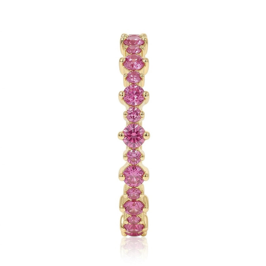 Pink Sapphire Half Eternity Wedding Band, Stackable Sapphire Ring, Pink Gemstone Anniversary Band, Bridal Stacking Ring Gift