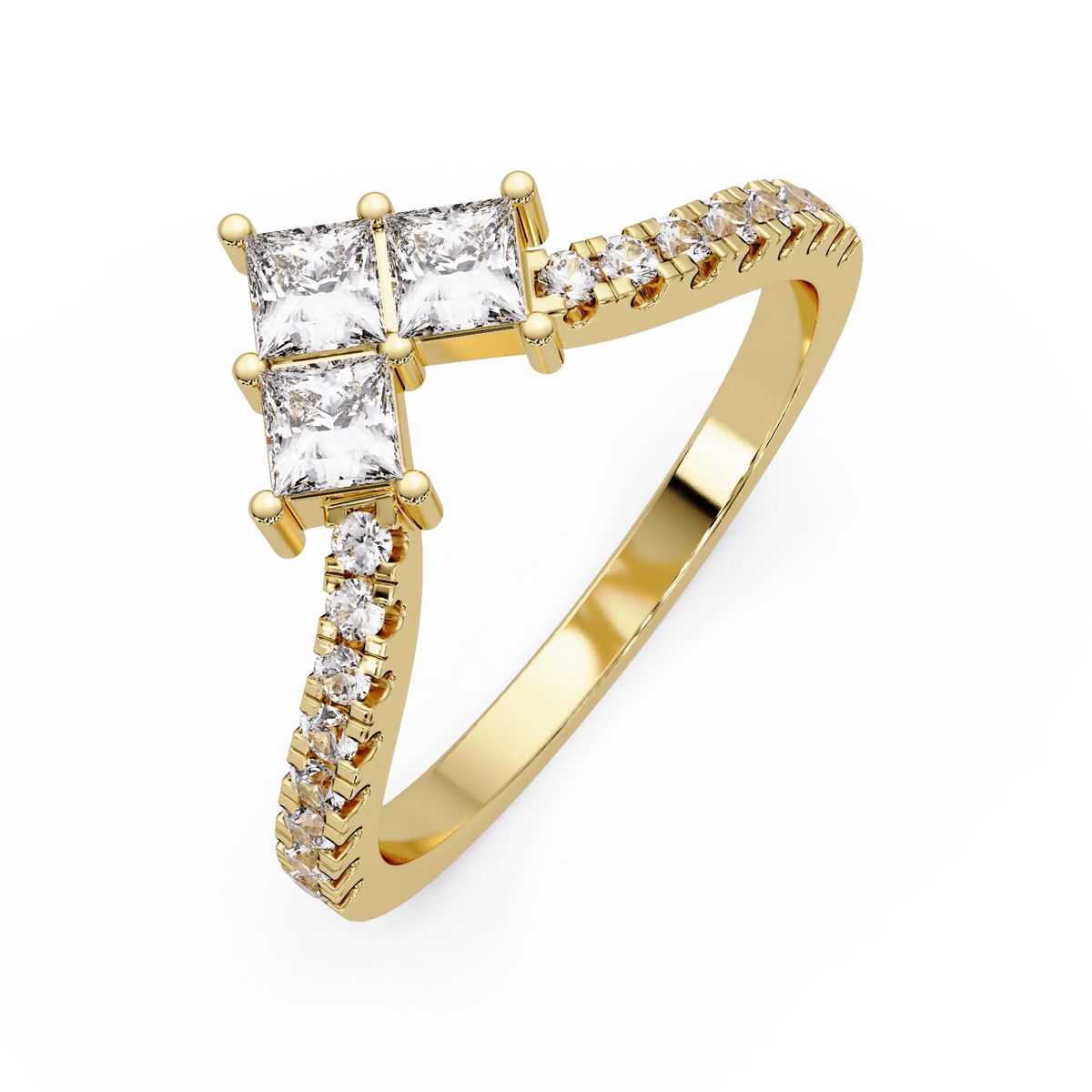 Princess Cut Lab Grown Diamond Curved Wedding Band & Chevron Pavé Stackable Ring