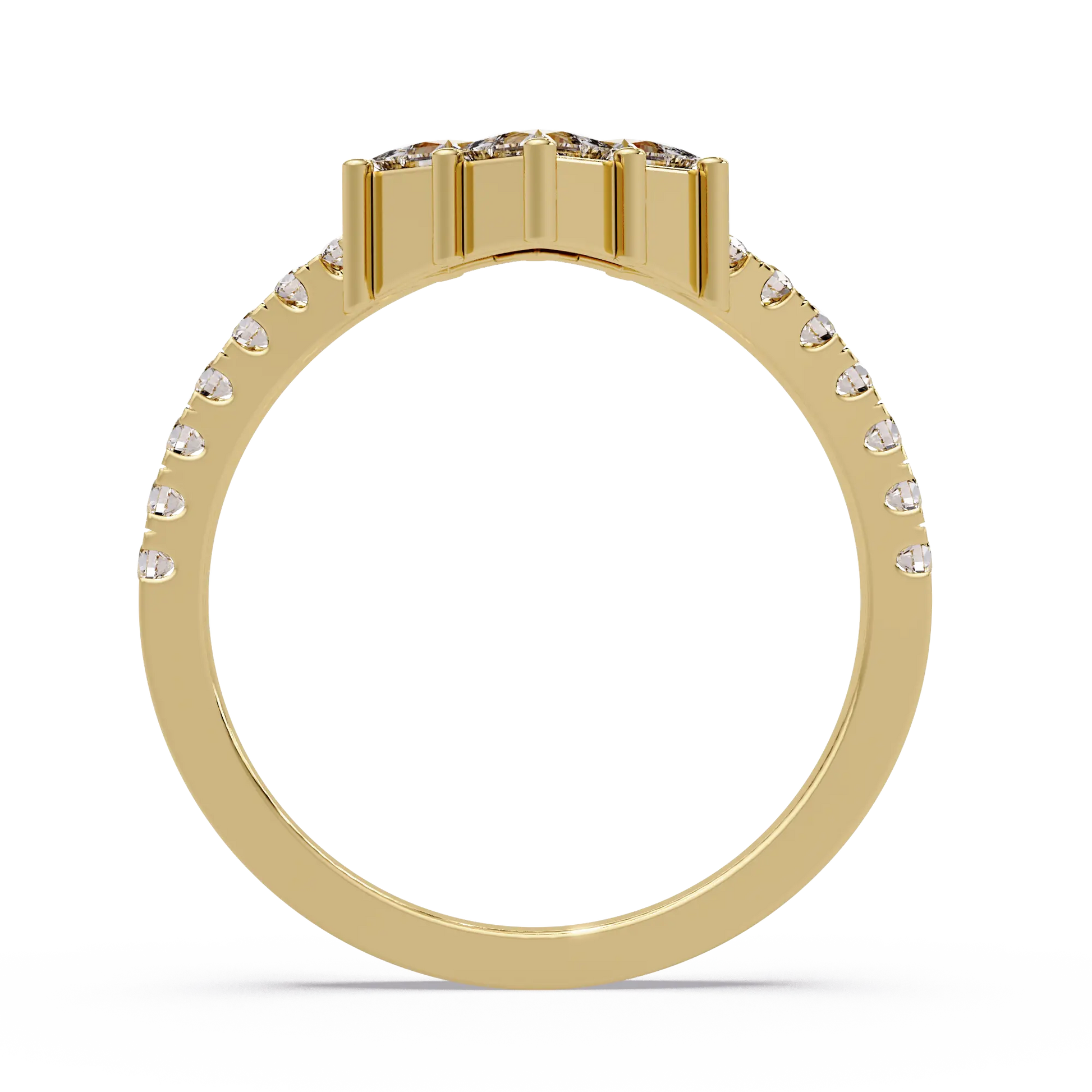 Princess Cut Lab Grown Diamond Curved Wedding Band & Chevron Pavé Stackable Ring