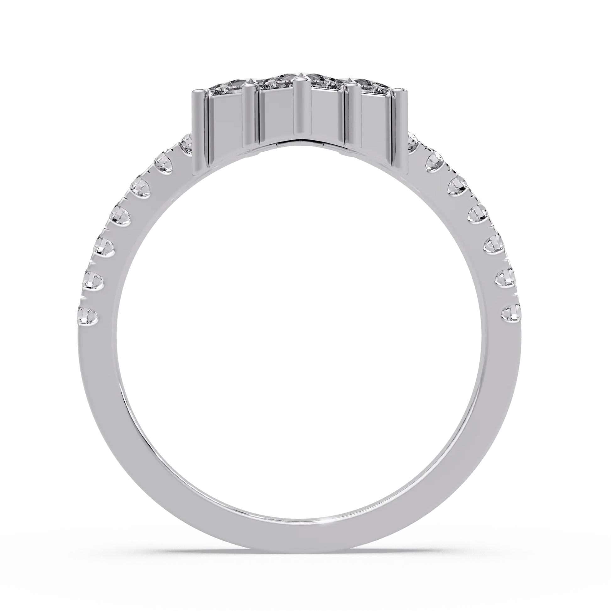 Princess Cut Lab Grown Diamond Curved Wedding Band & Chevron Pavé Stackable Ring