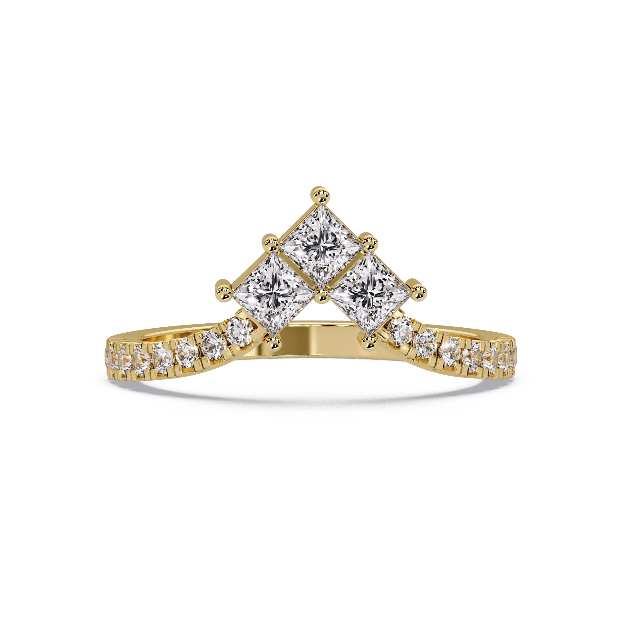 Princess Cut Lab Grown Diamond Curved Wedding Band & Chevron Pavé Stackable Ring