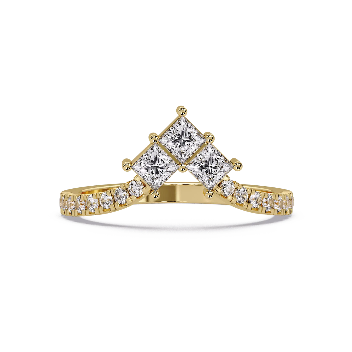 Princess Cut Lab Grown Diamond Curved Wedding Band & Chevron Pavé Stackable Ring
