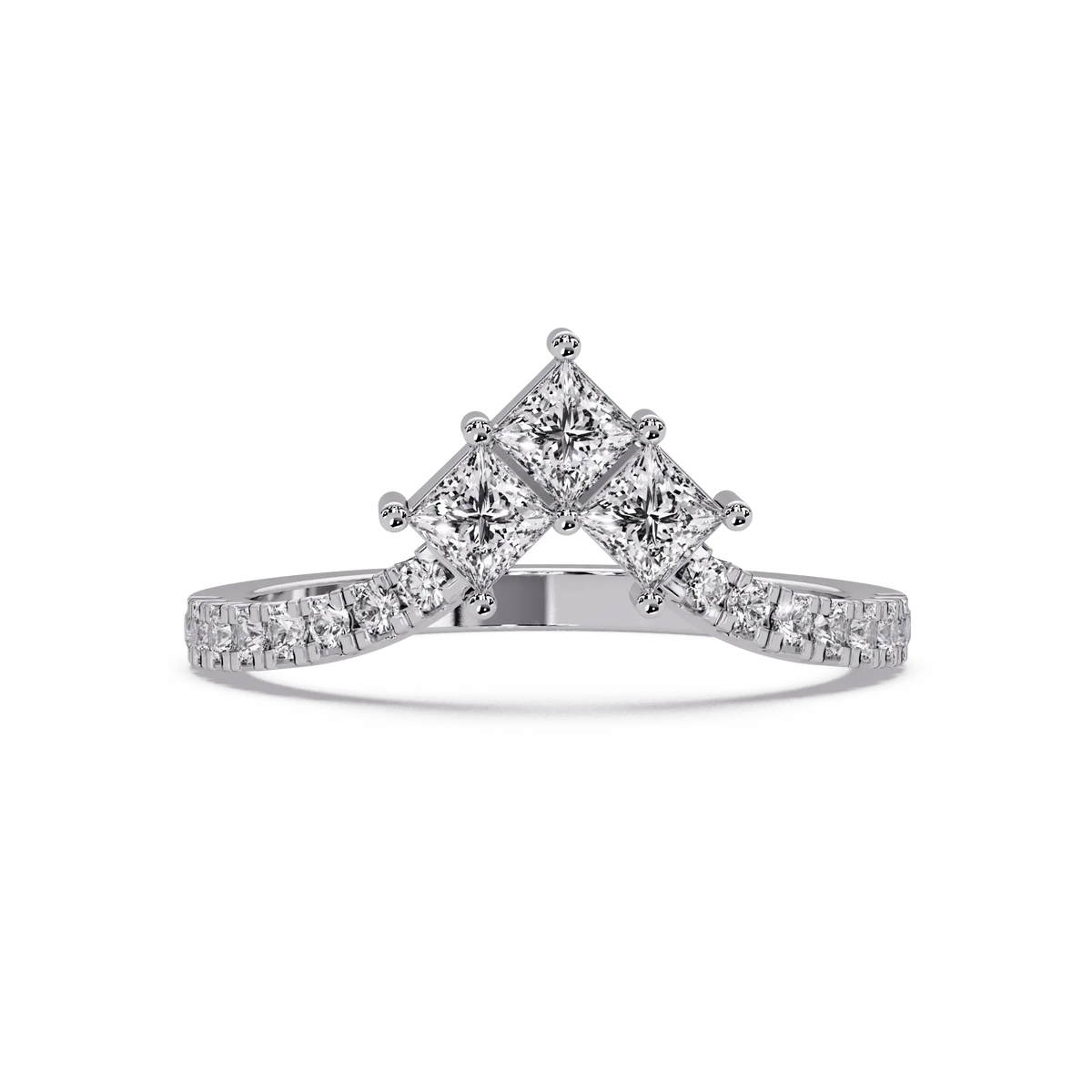 Princess Cut Lab Grown Diamond Curved Wedding Band & Chevron Pavé Stackable Ring