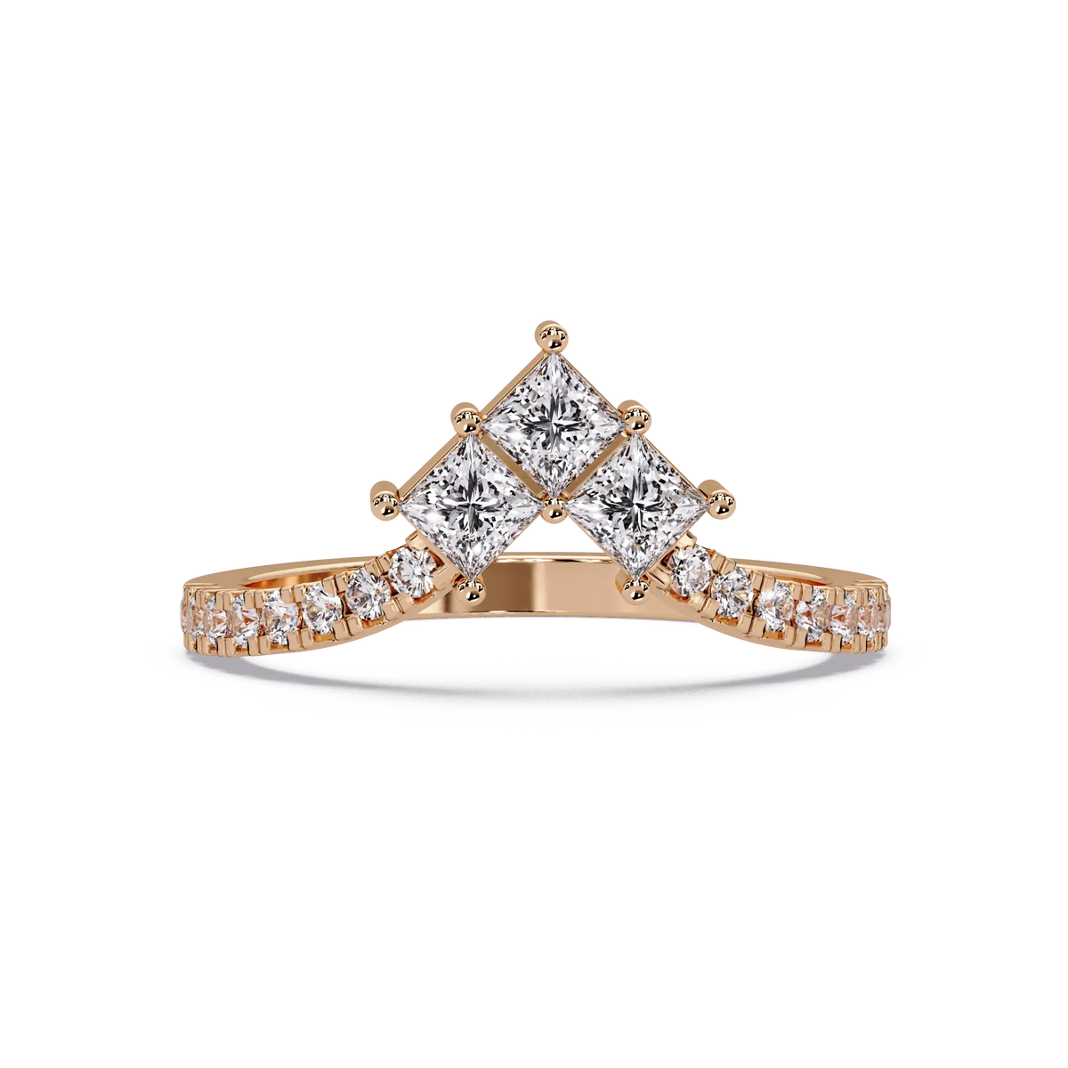 Princess Cut Lab Grown Diamond Curved Wedding Band & Chevron Pavé Stackable Ring