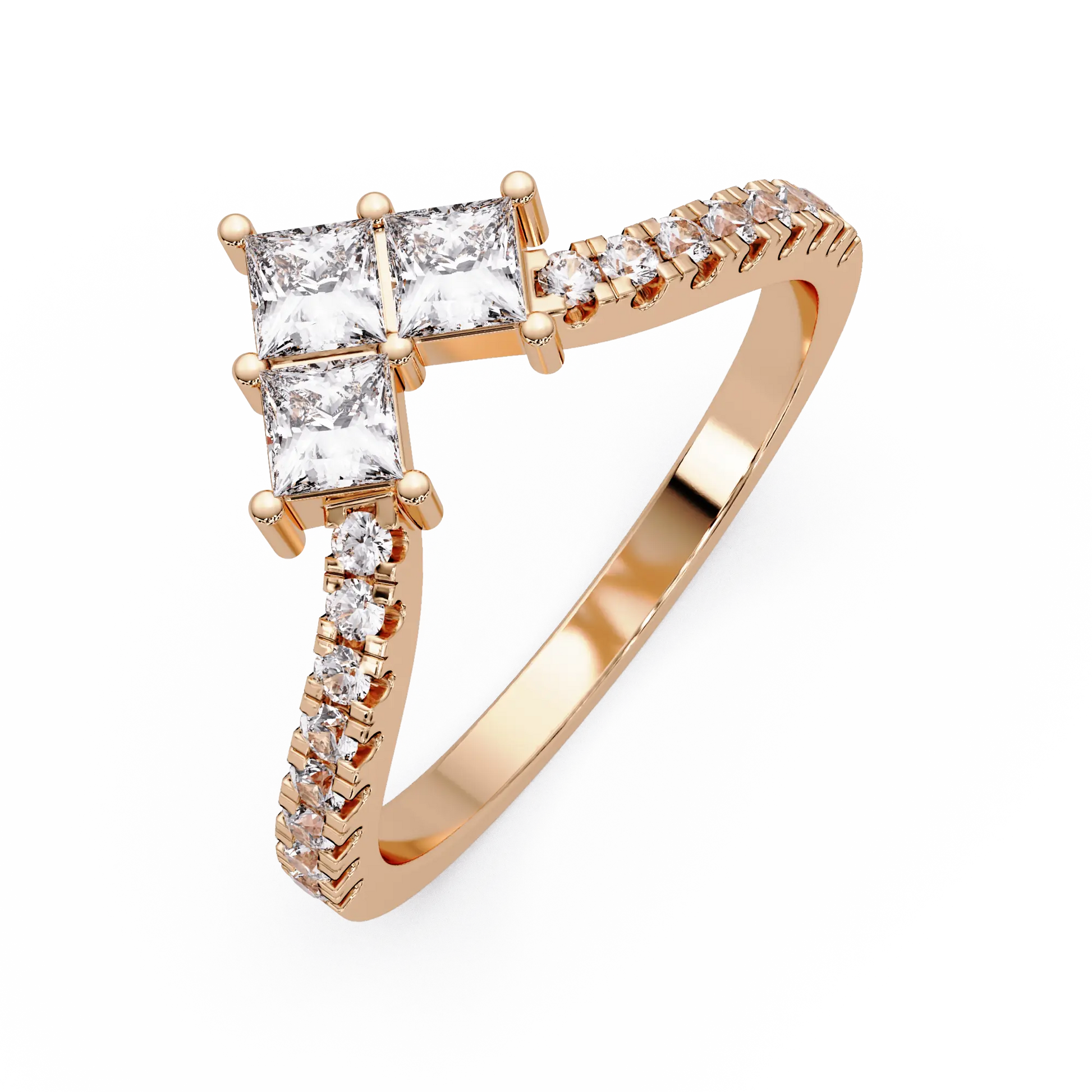Princess Cut Lab Grown Diamond Curved Wedding Band & Chevron Pavé Stackable Ring