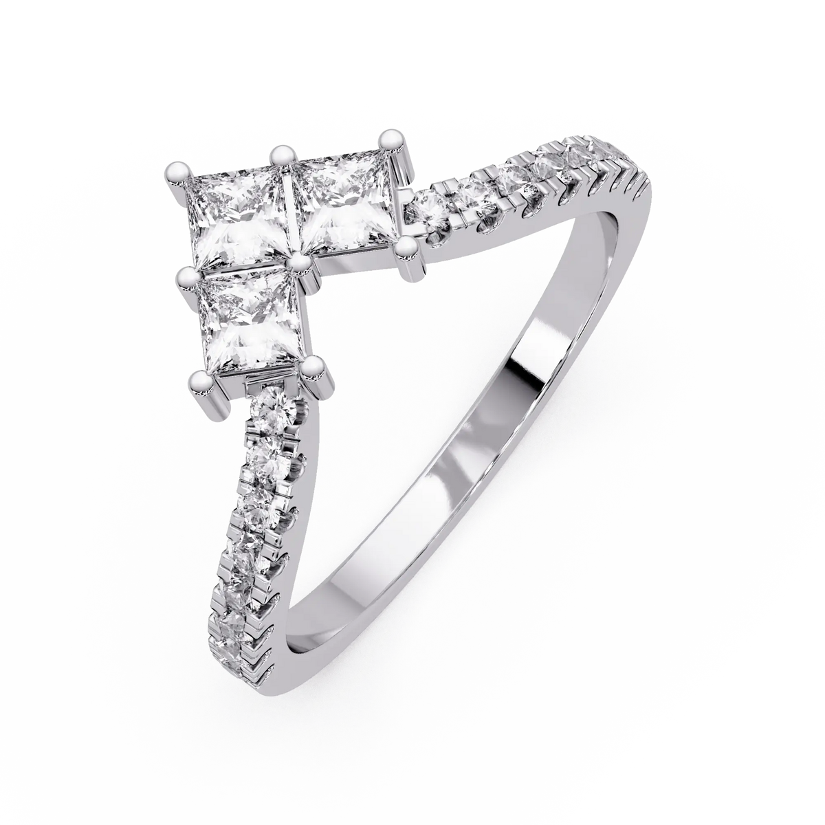 Princess Cut Lab Grown Diamond Curved Wedding Band & Chevron Pavé Stackable Ring